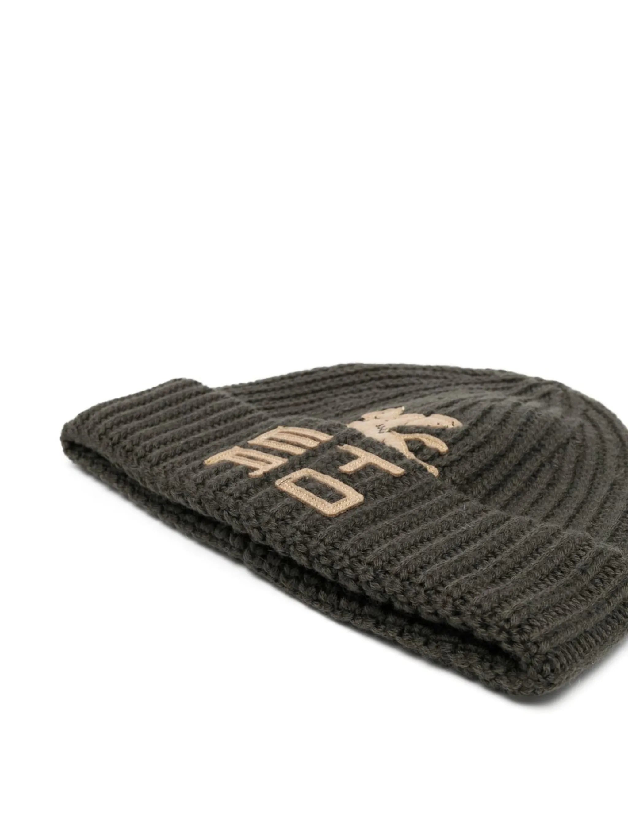 ribbed embroidered-logo beanie