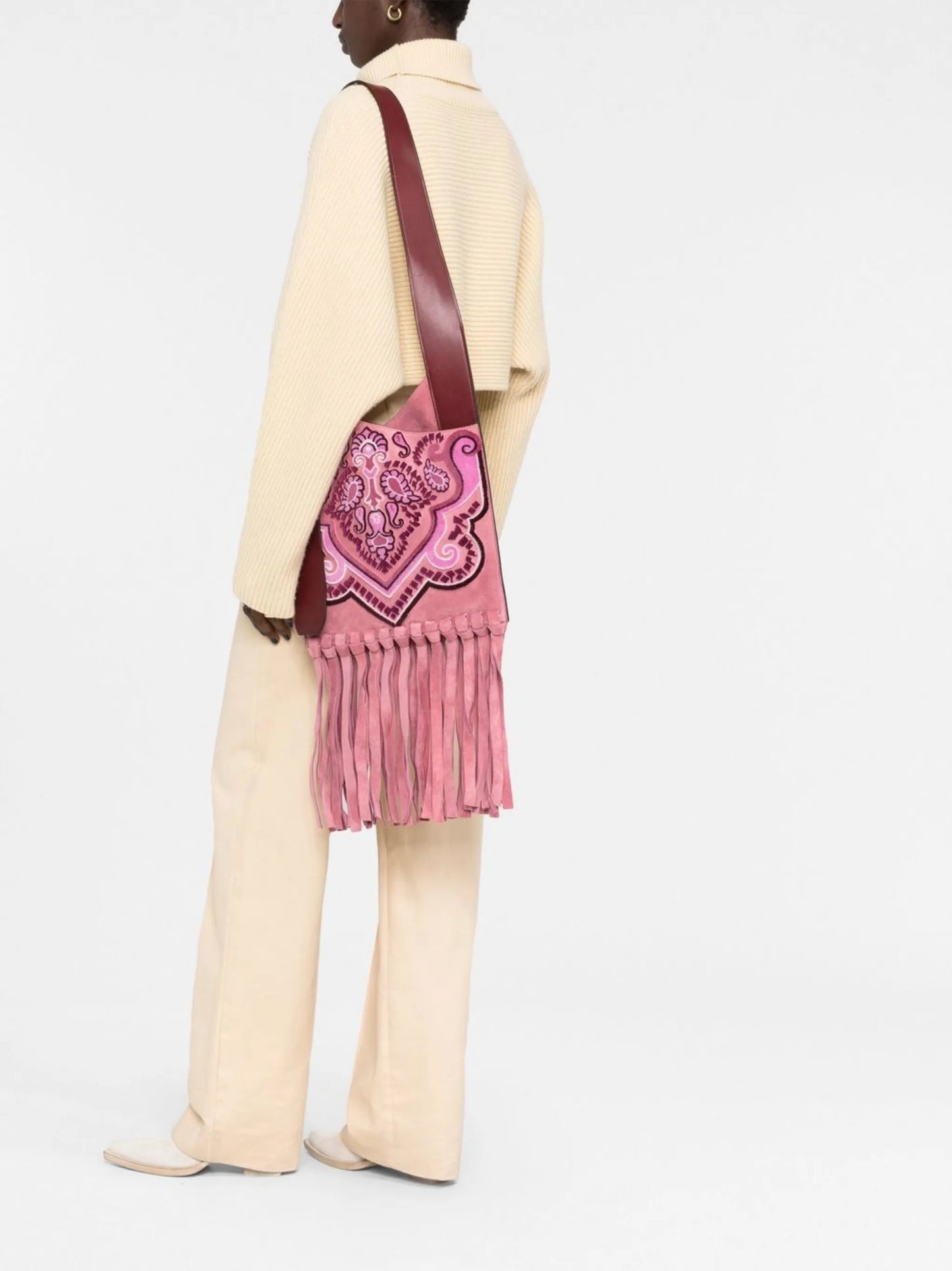 paisley-print fringed crossbody bag