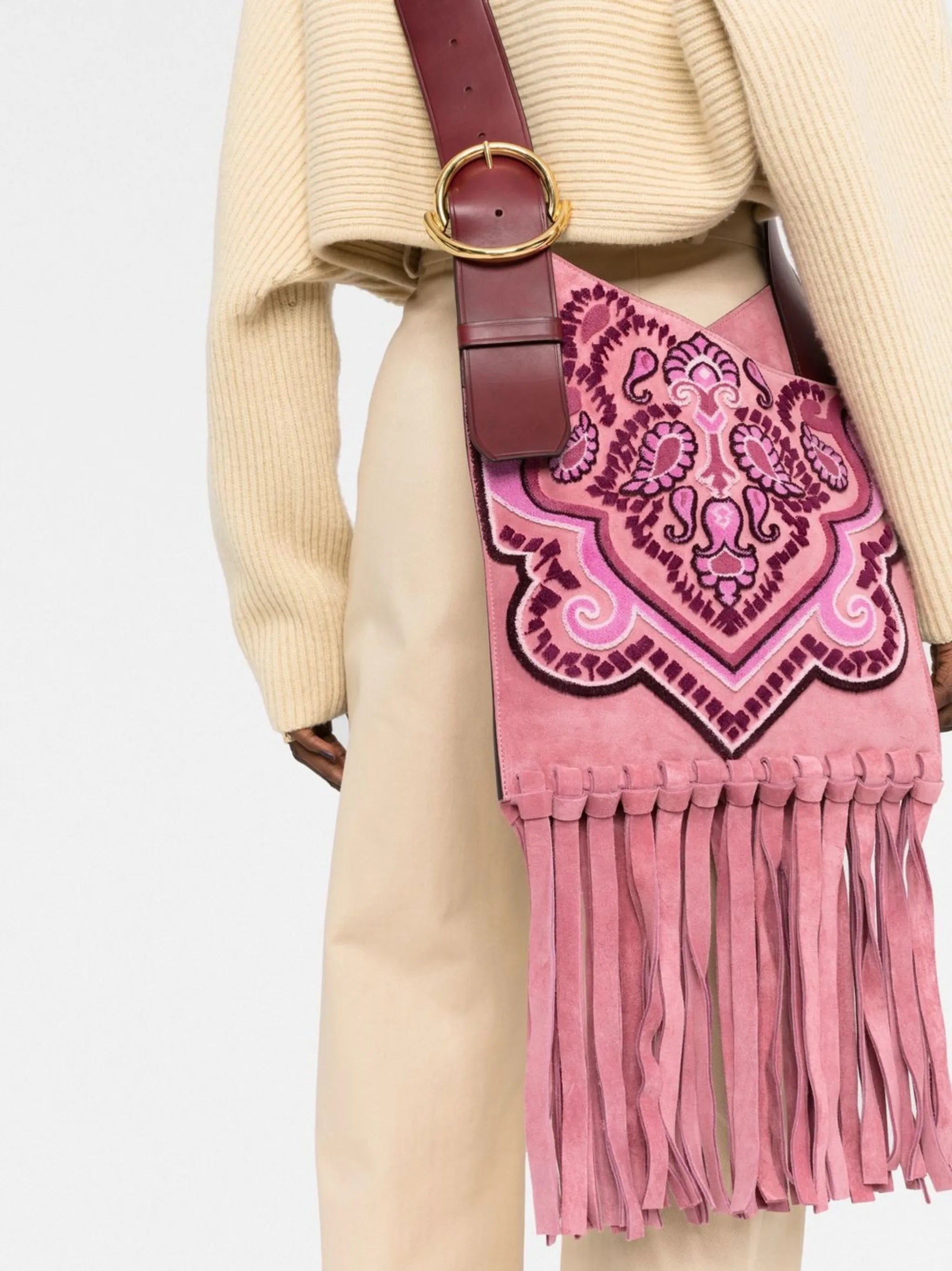 paisley-print fringed crossbody bag