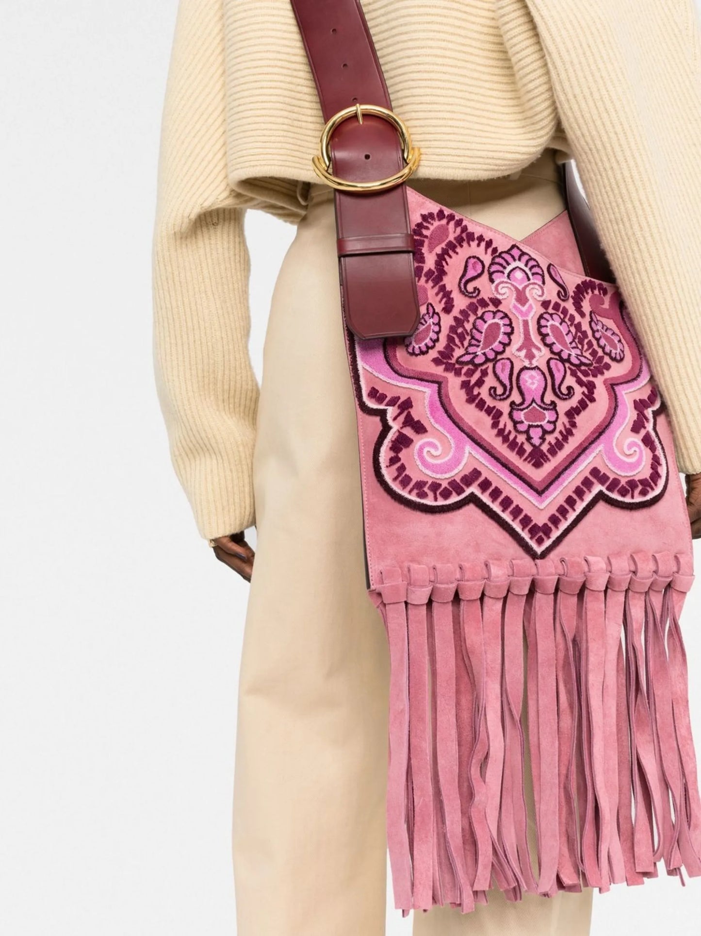 paisley-print fringed crossbody bag