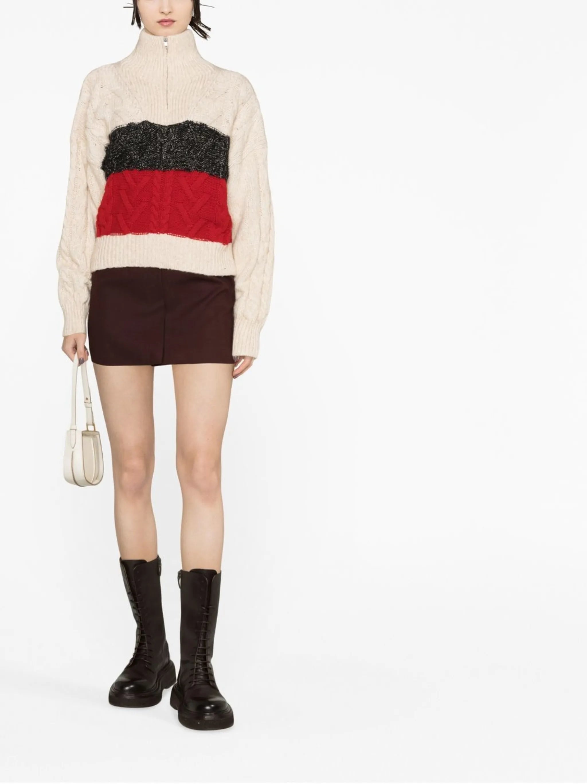 high-neck cable-knit jumper