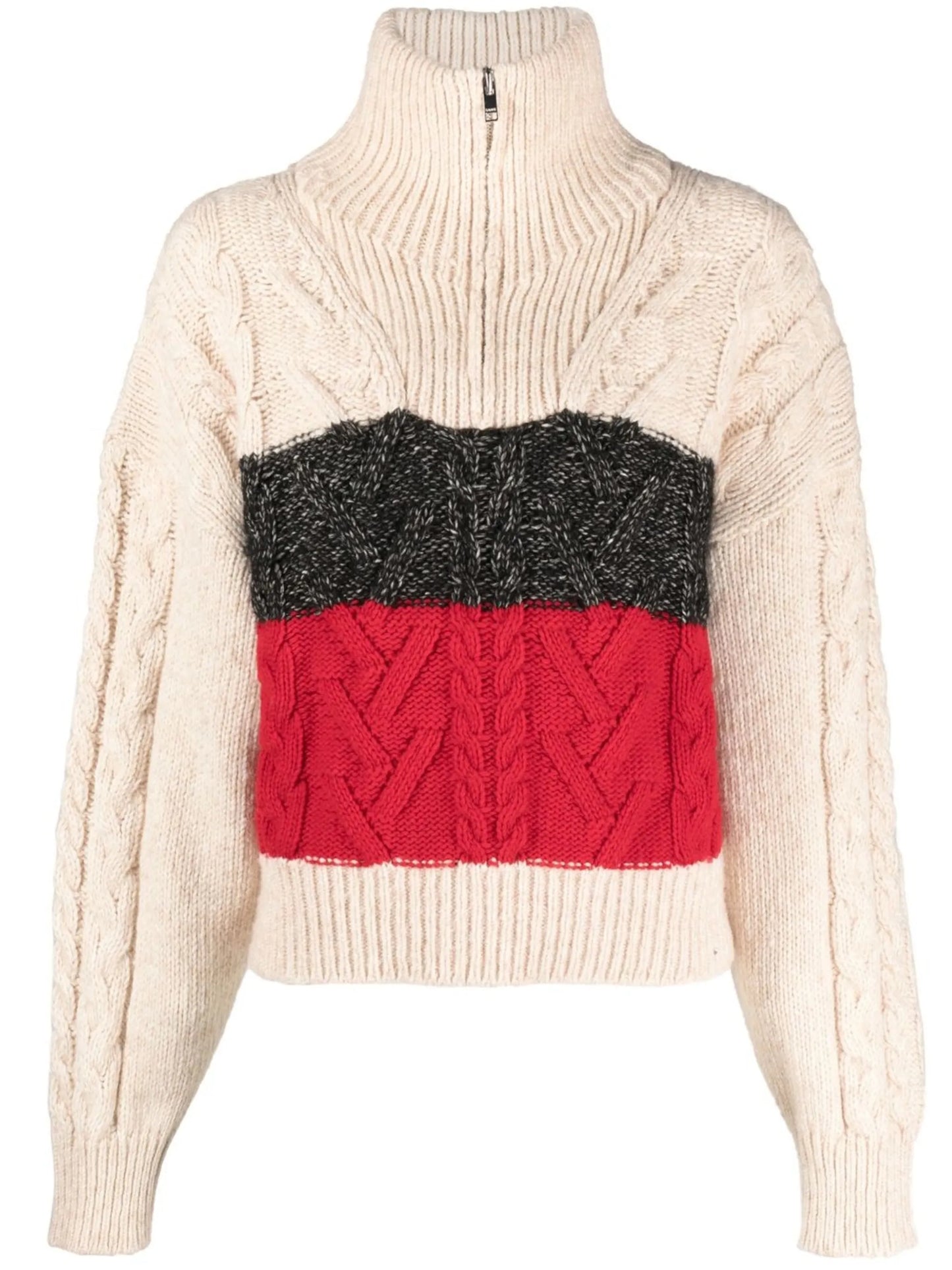 high-neck cable-knit jumper