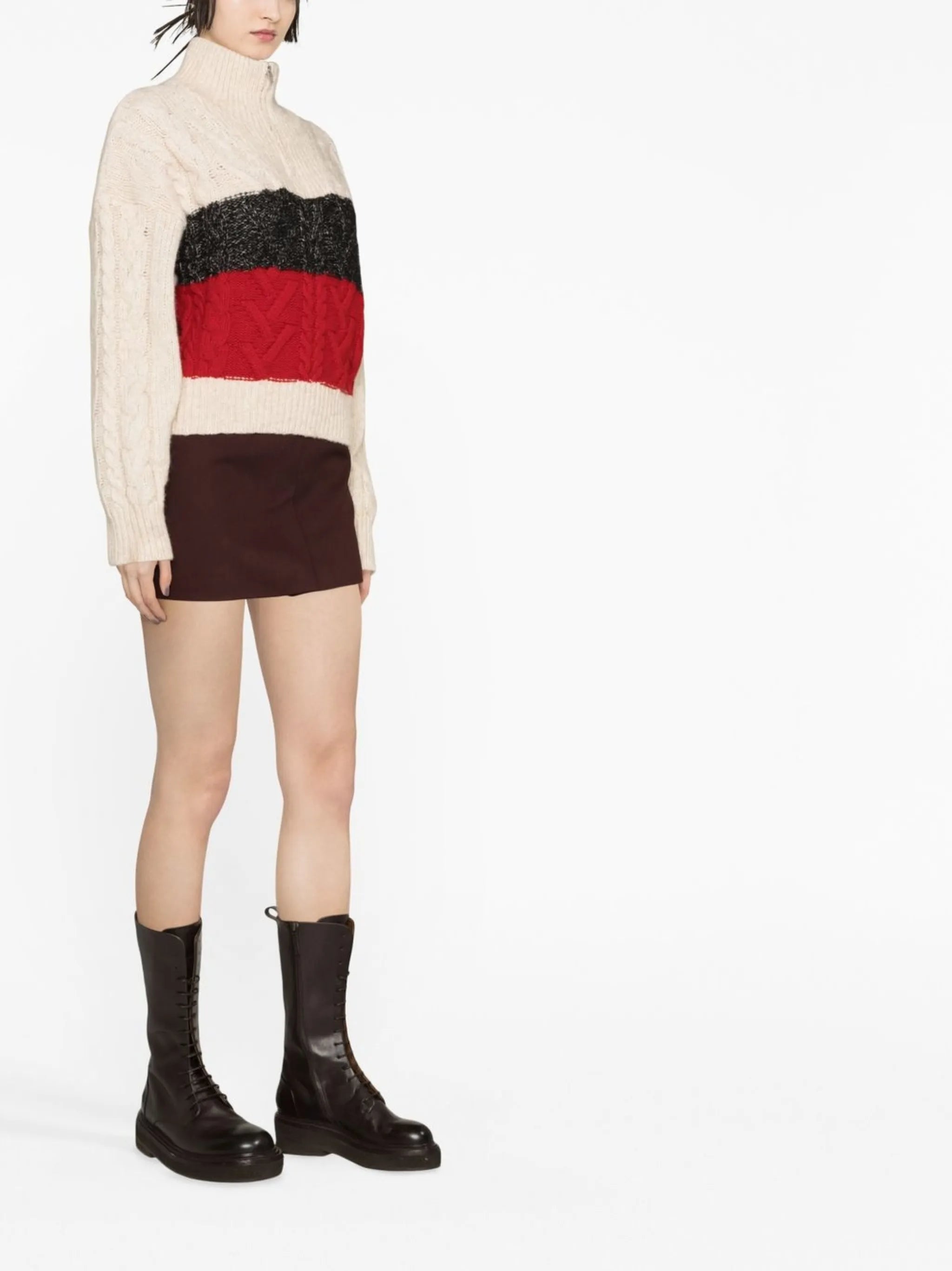 high-neck cable-knit jumper