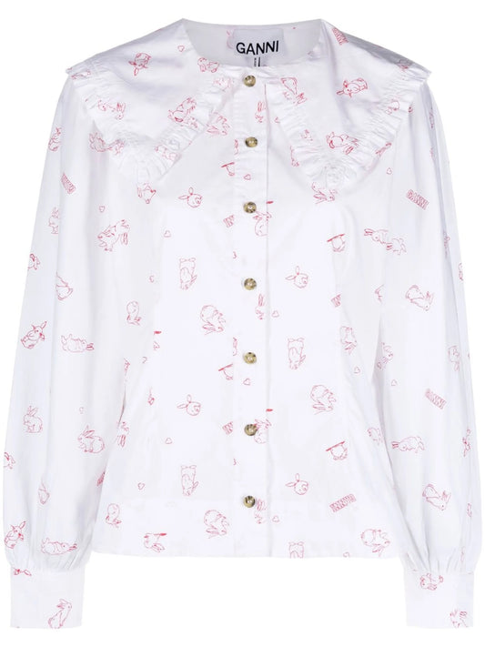 bunny-print long-sleeve blouse