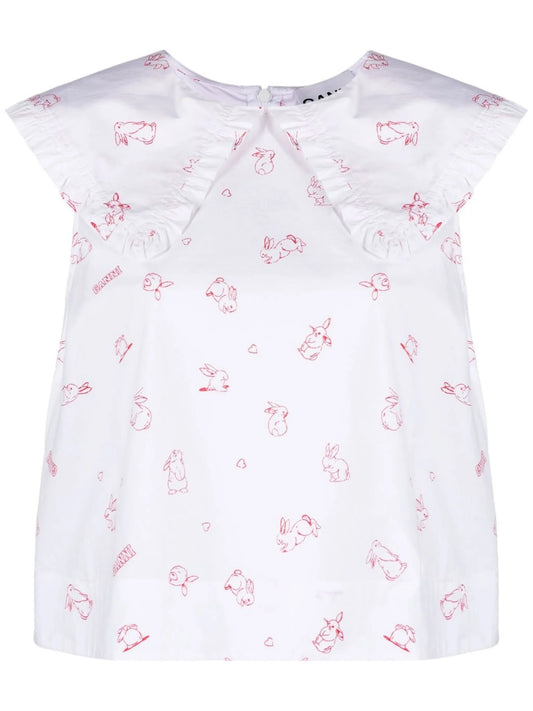 bunny-print collared blouse