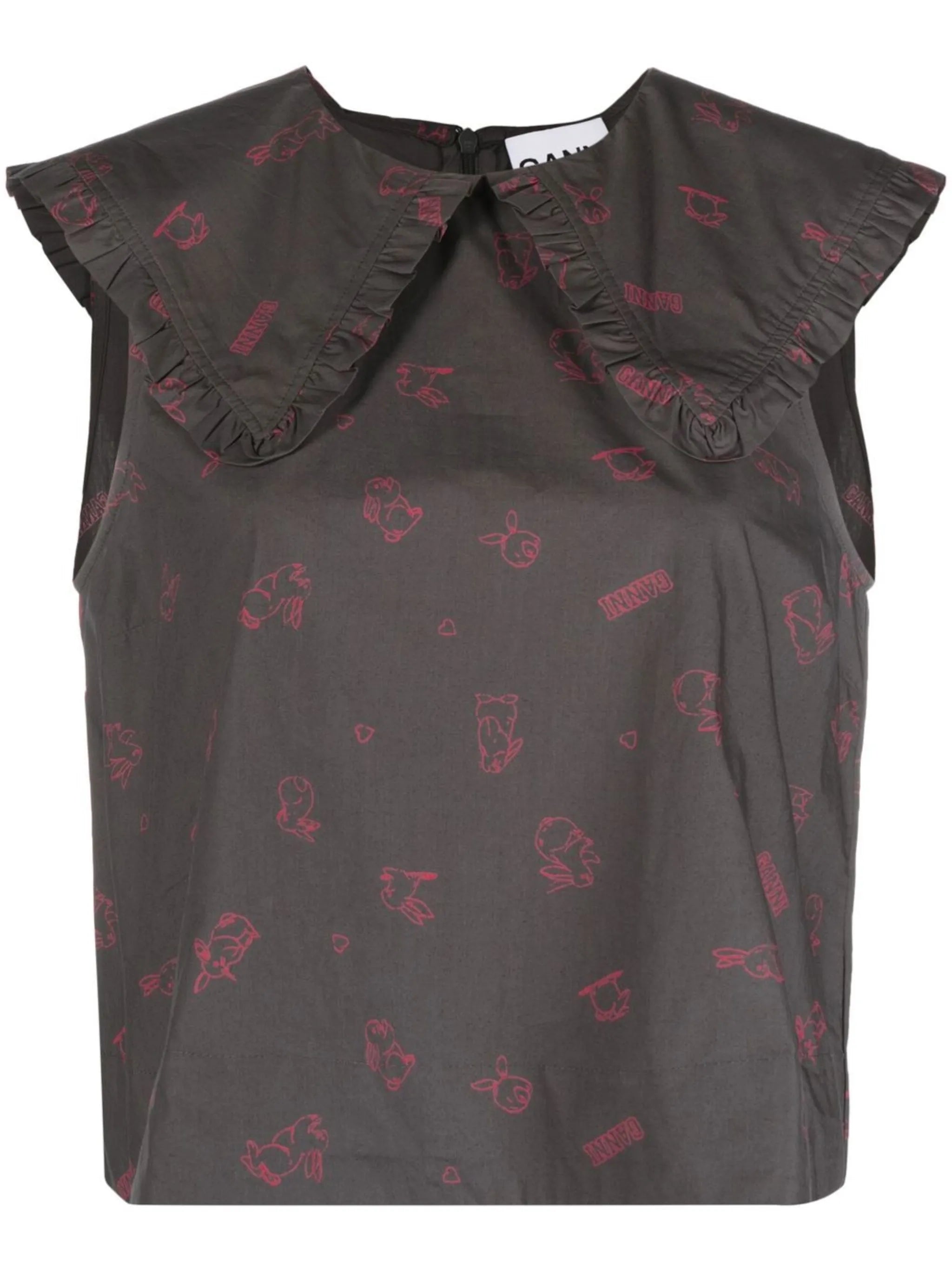 bunny-print collared blouse