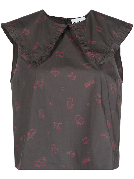 bunny-print collared blouse