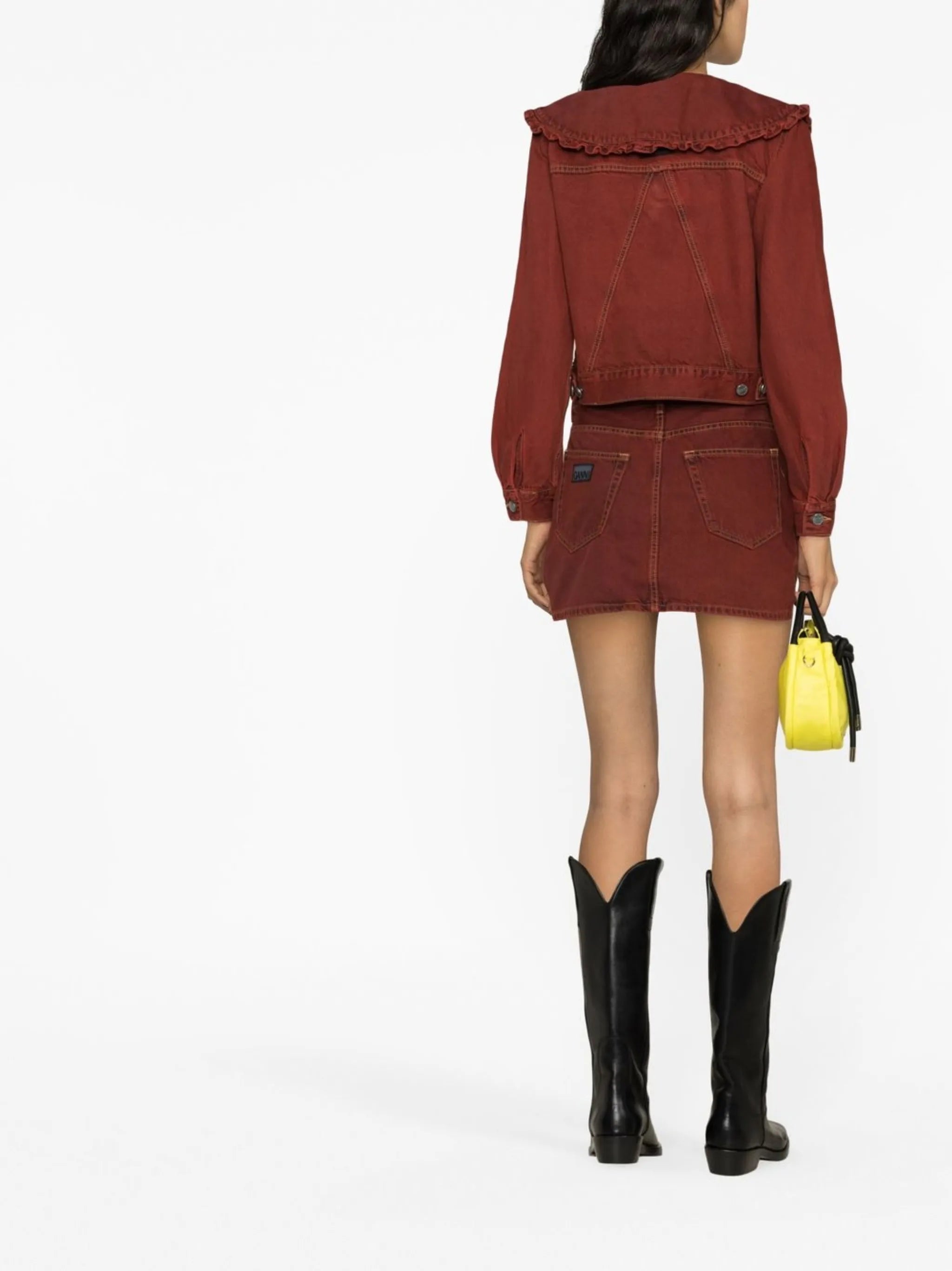 asymmetric-button denim mini skirt