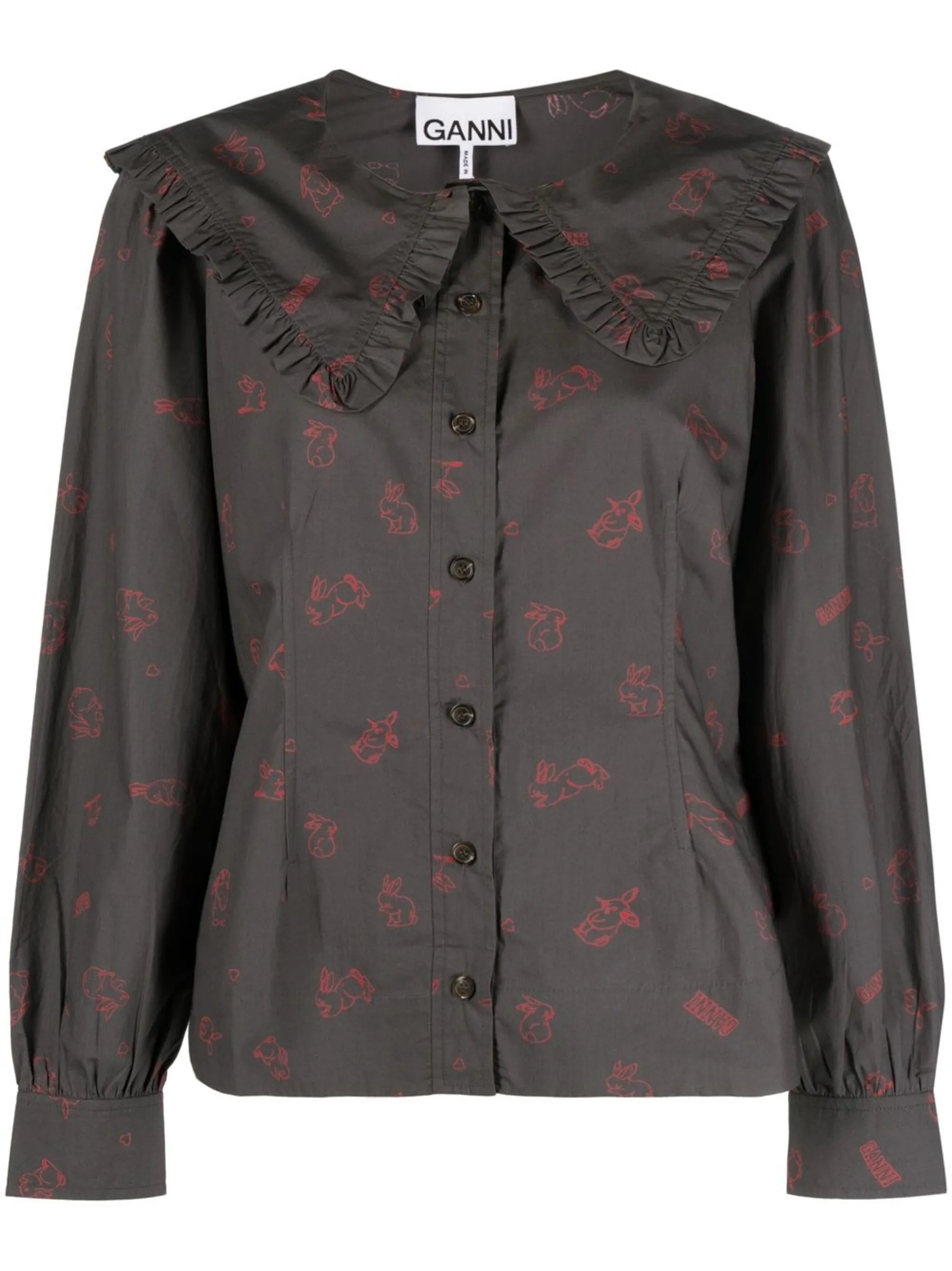 bunny-print long-sleeve blouse