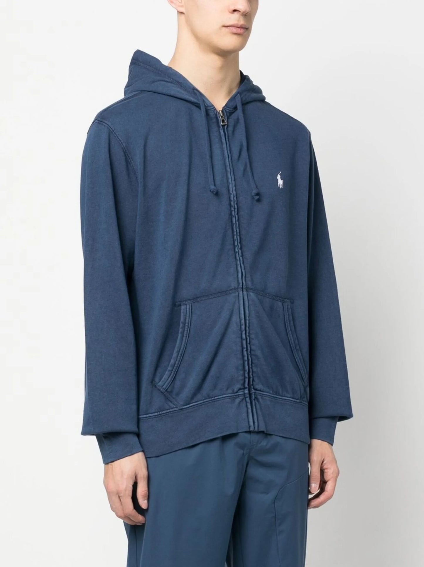 logo-embroidered zip-up drawstring hoodie