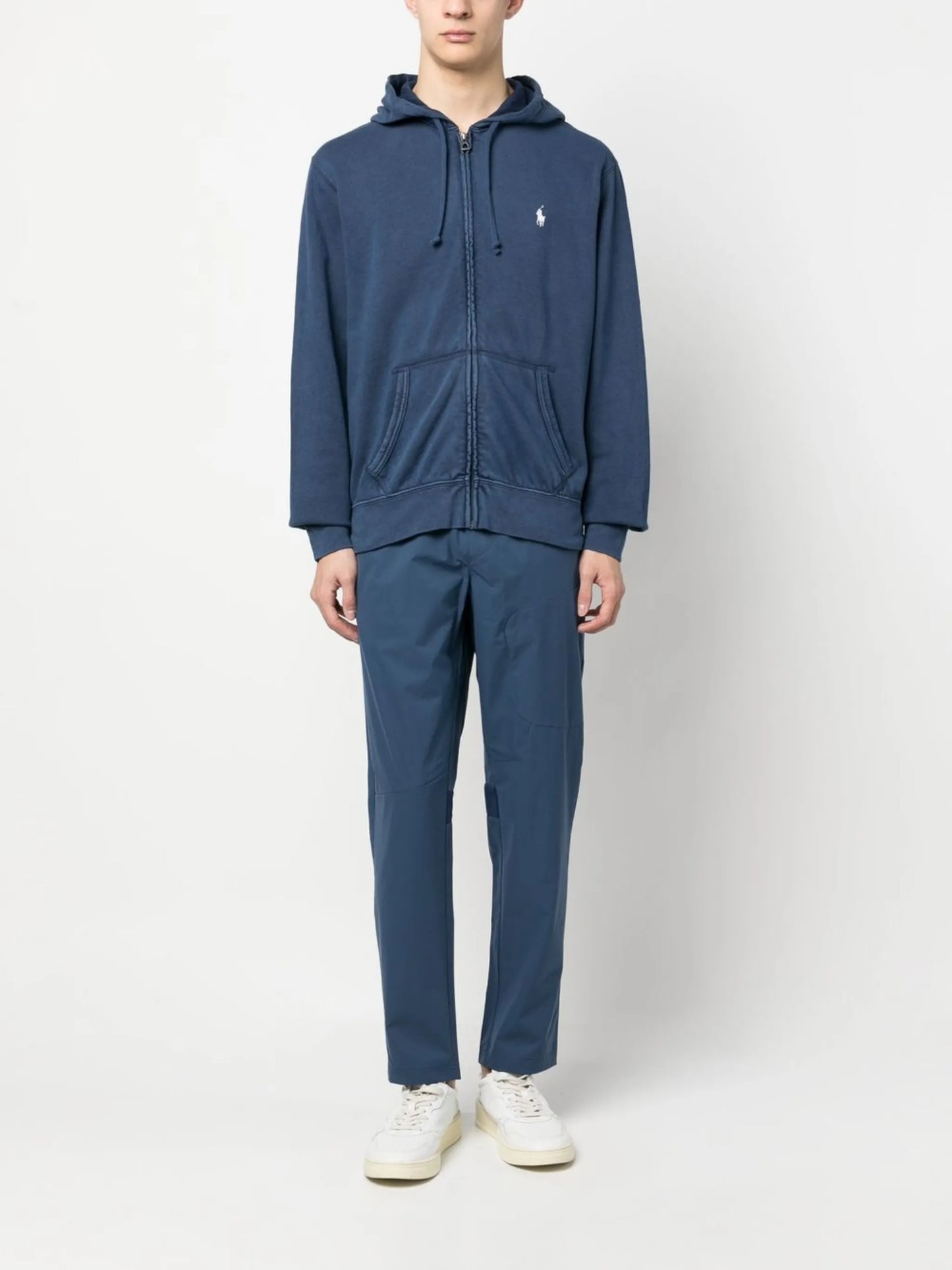 logo-embroidered zip-up drawstring hoodie