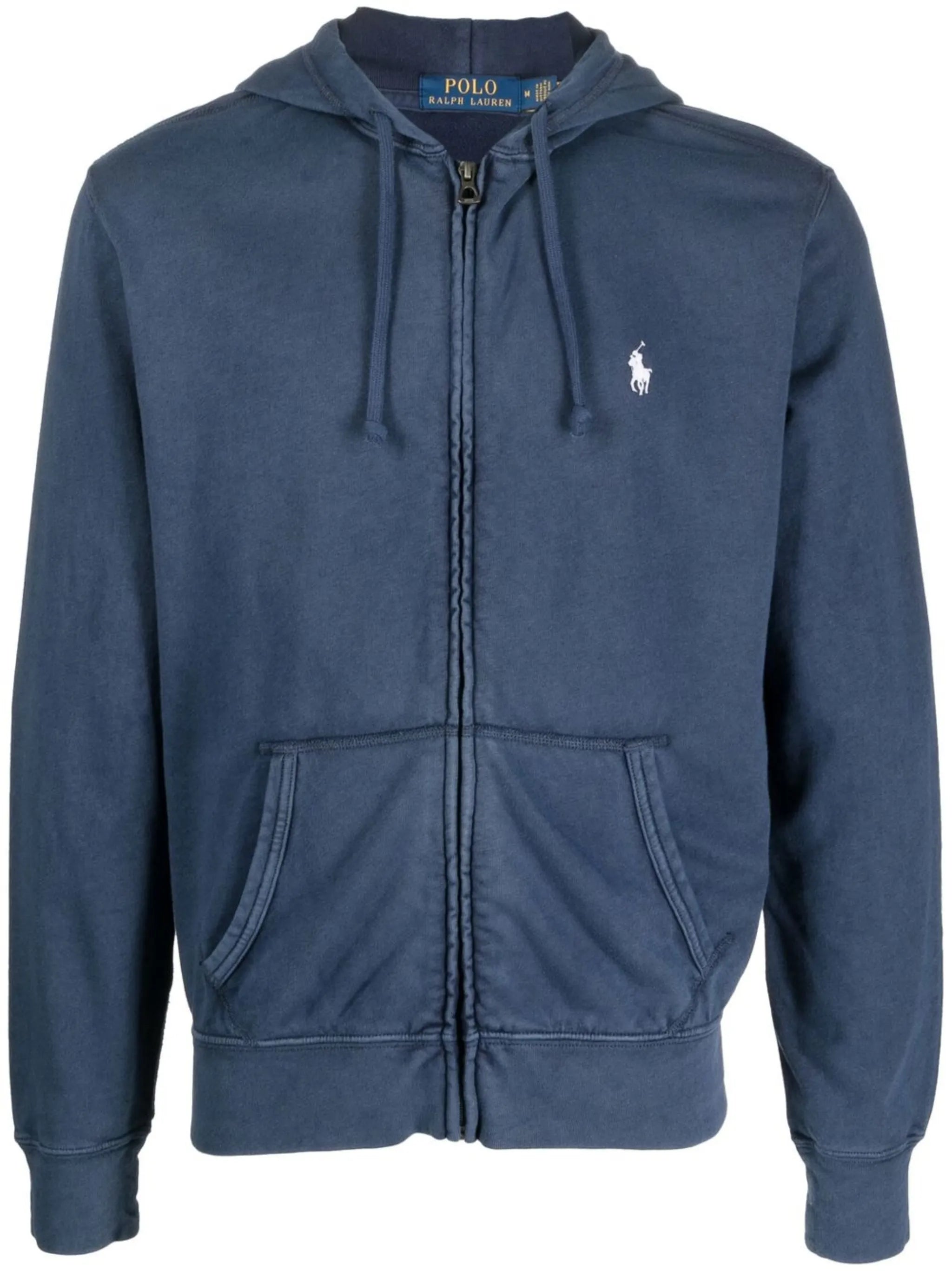 logo-embroidered zip-up drawstring hoodie