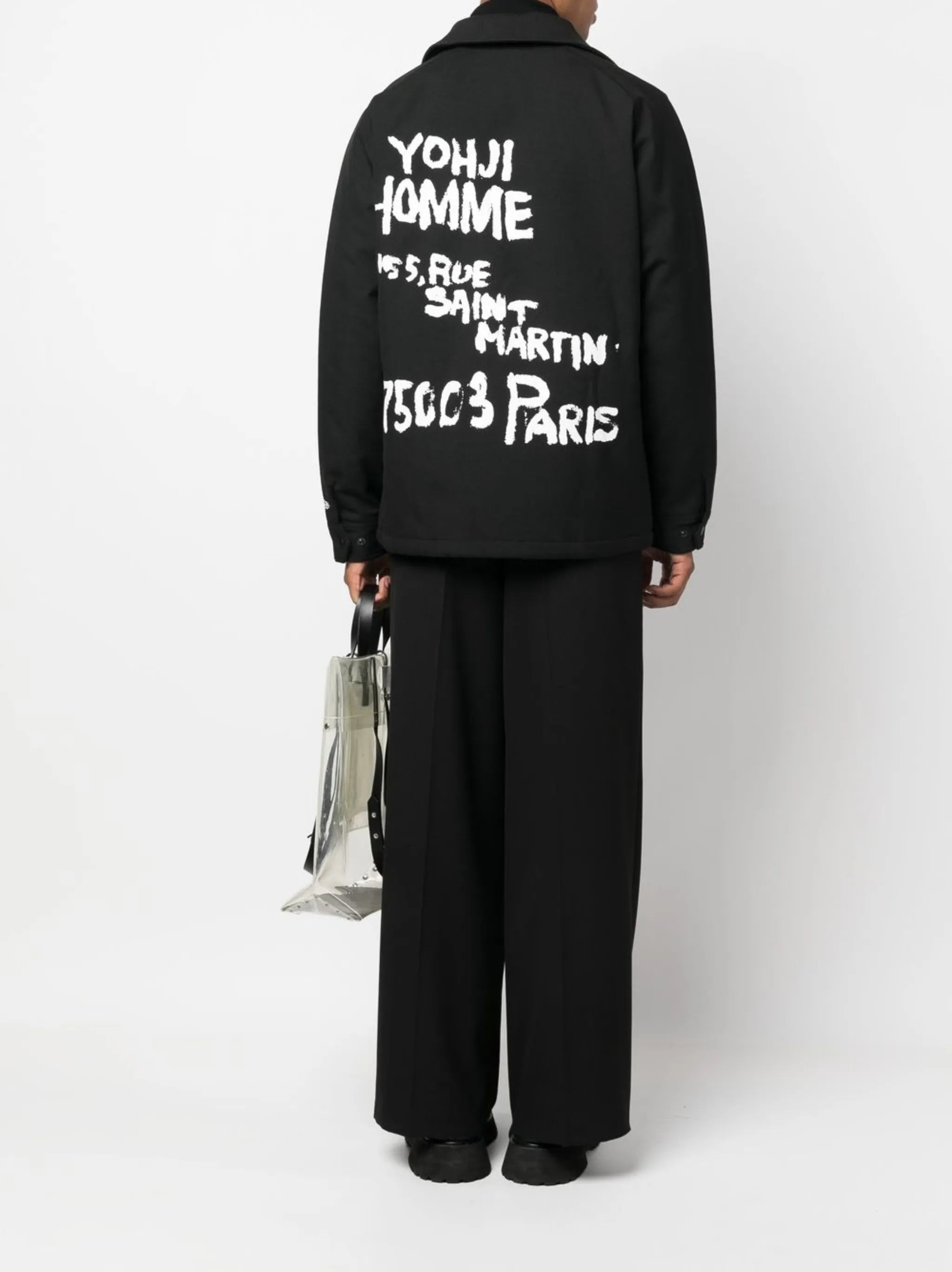 logo-print wool shirt jacket