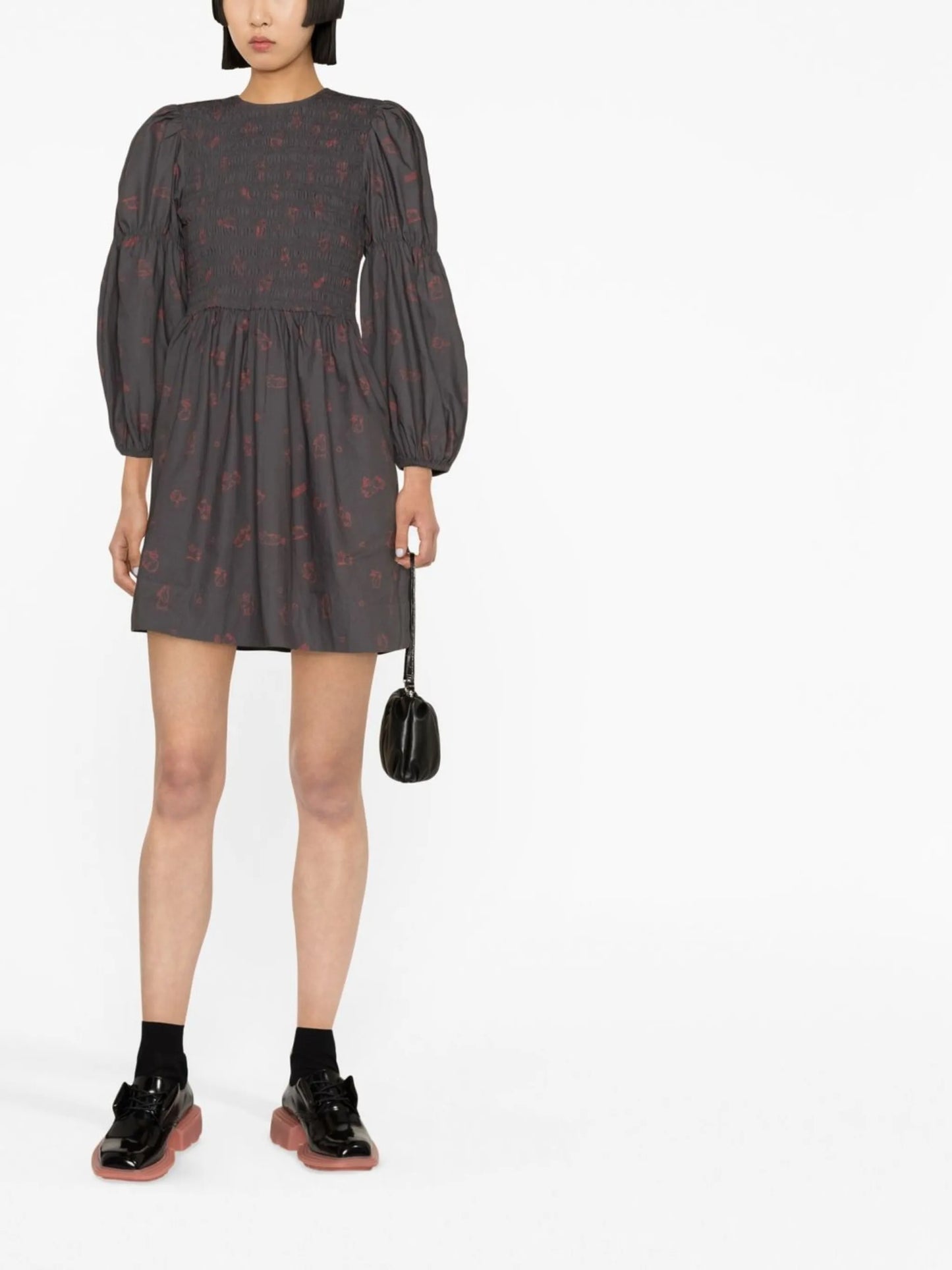 bunny-print long-sleeve dress