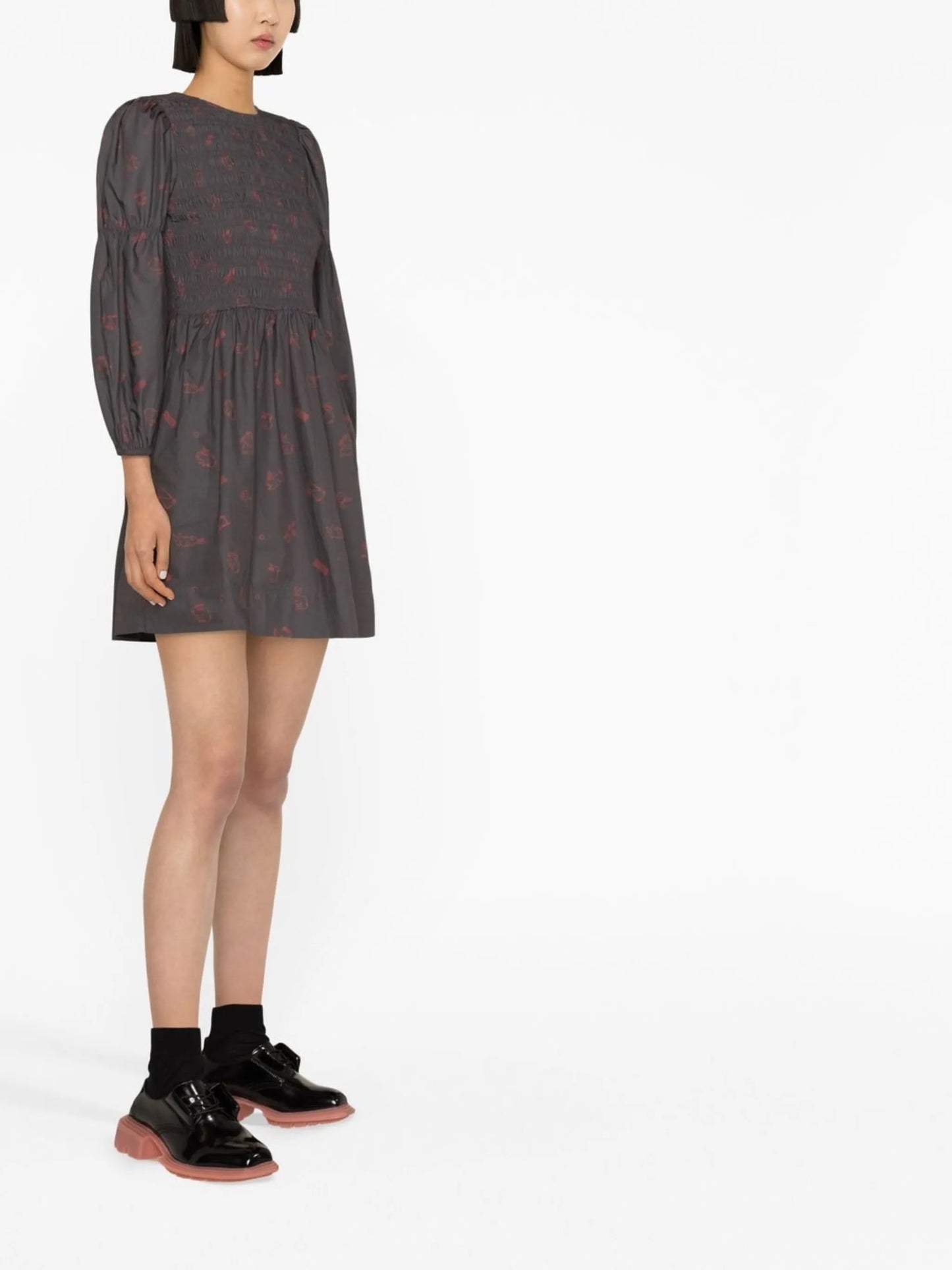bunny-print long-sleeve dress