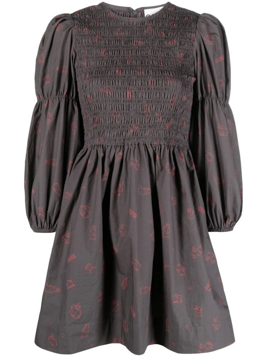 bunny-print long-sleeve dress