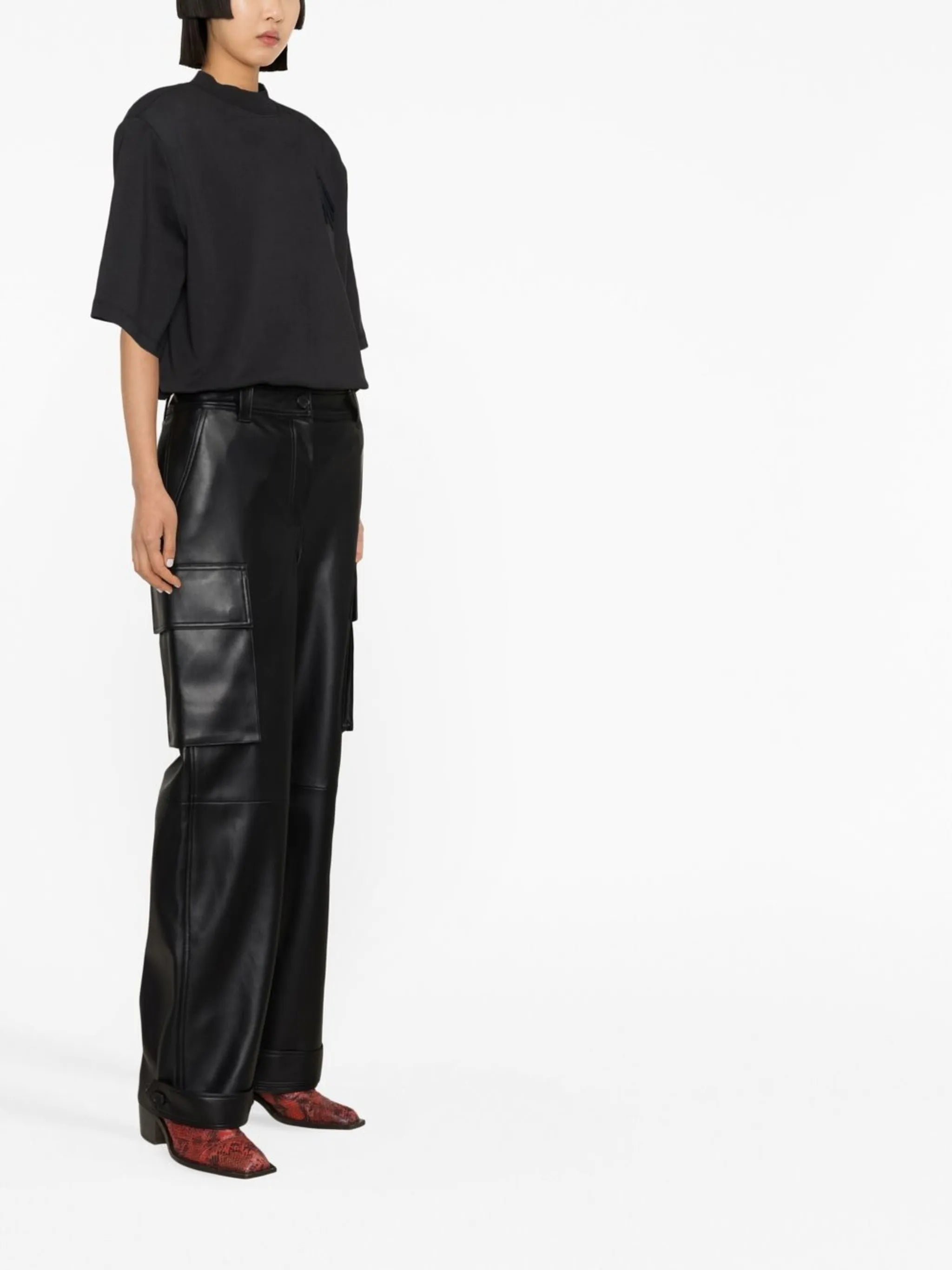 Asha faux-leather straight leg trousers