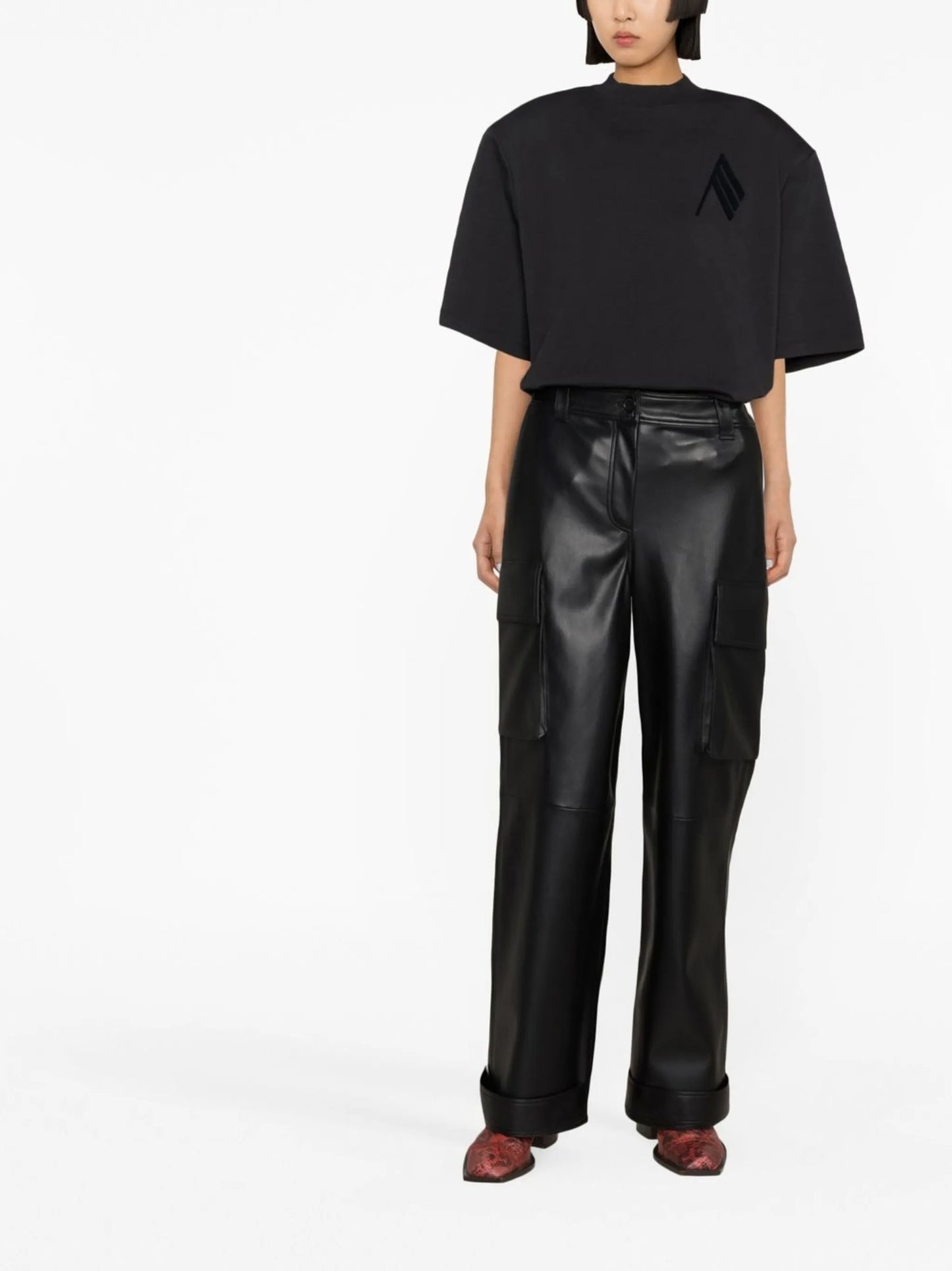 Asha faux-leather straight leg trousers