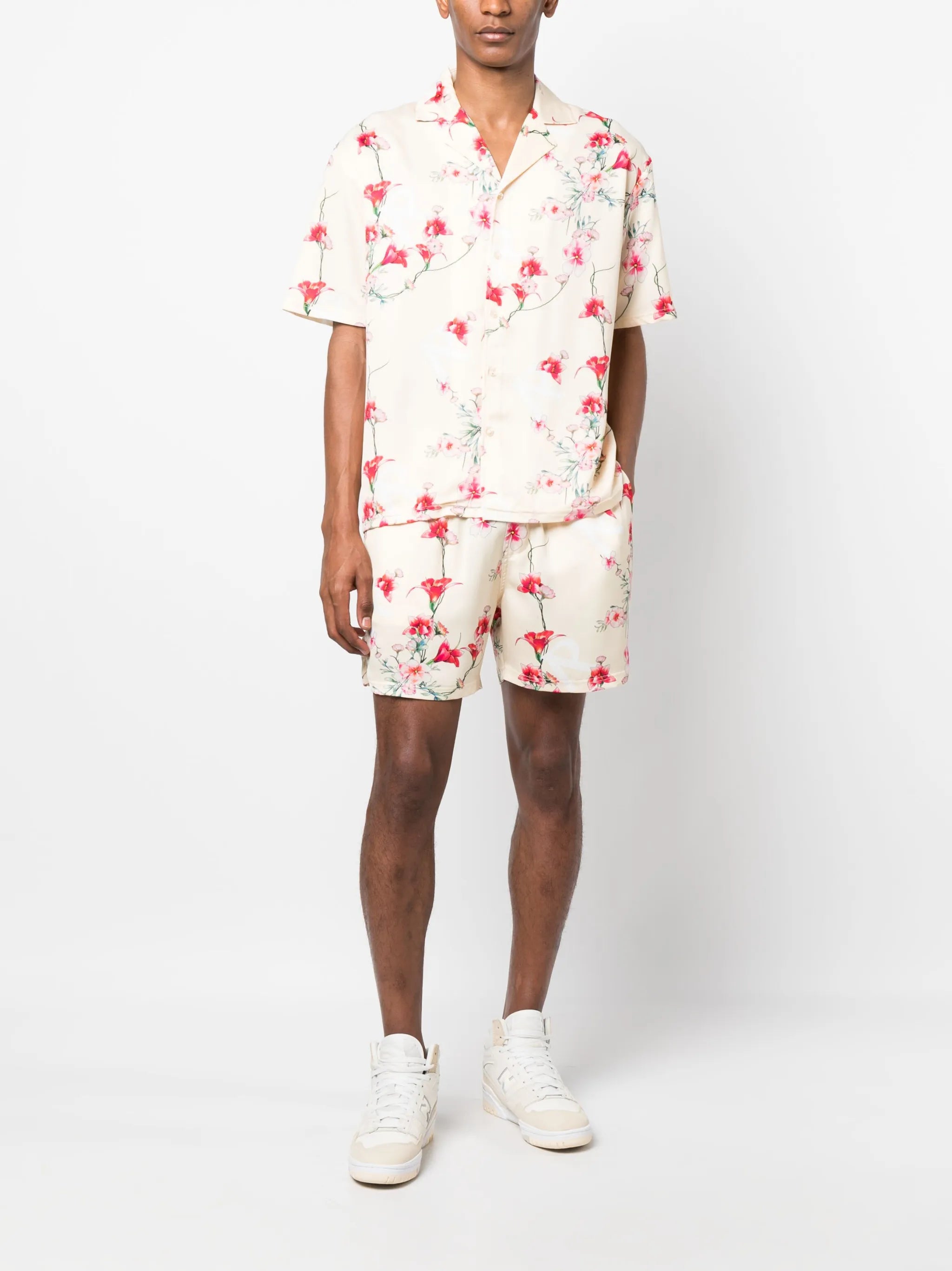 floral-print track shorts