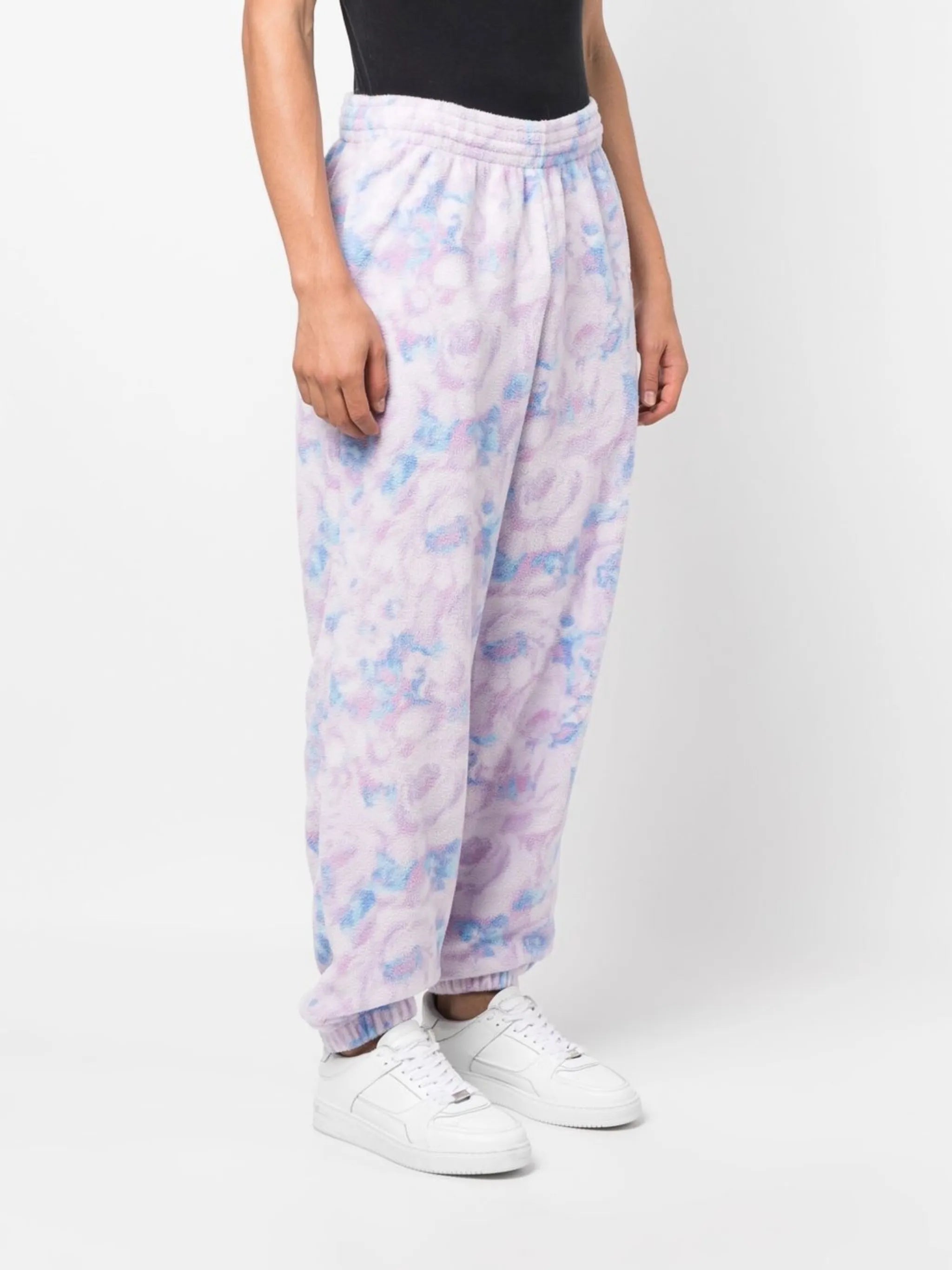 textured floral-print track pants
