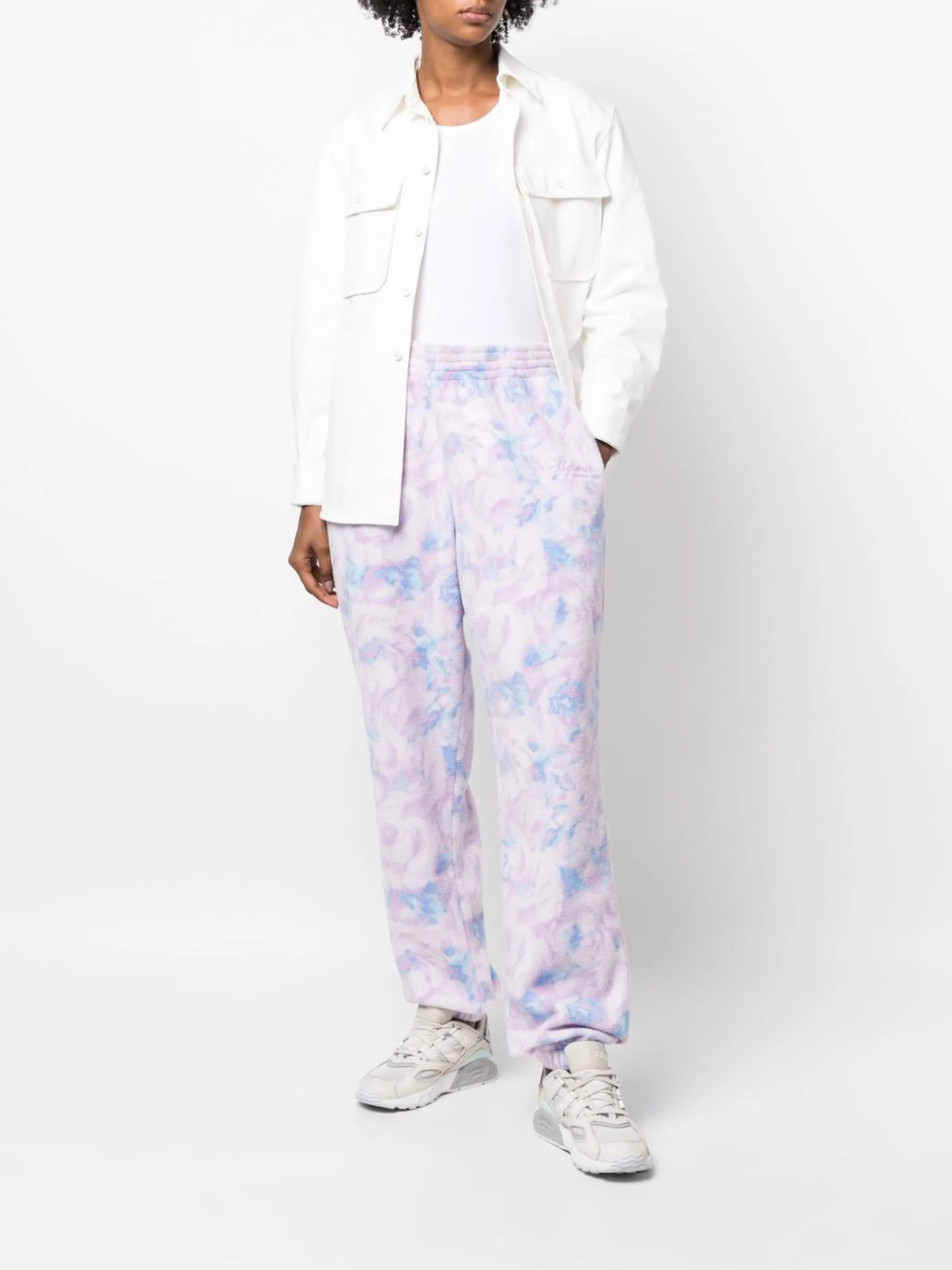 textured floral-print track pants