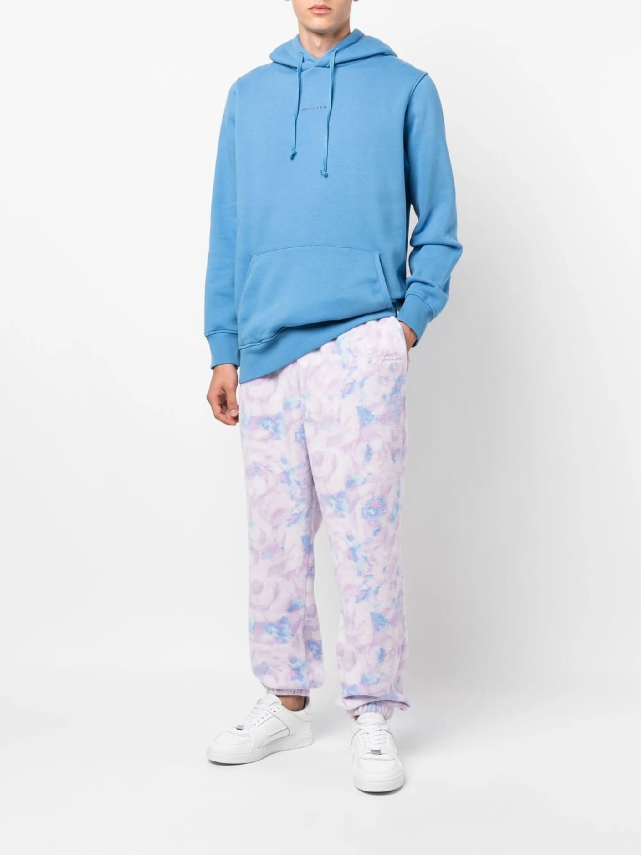 textured floral-print track pants