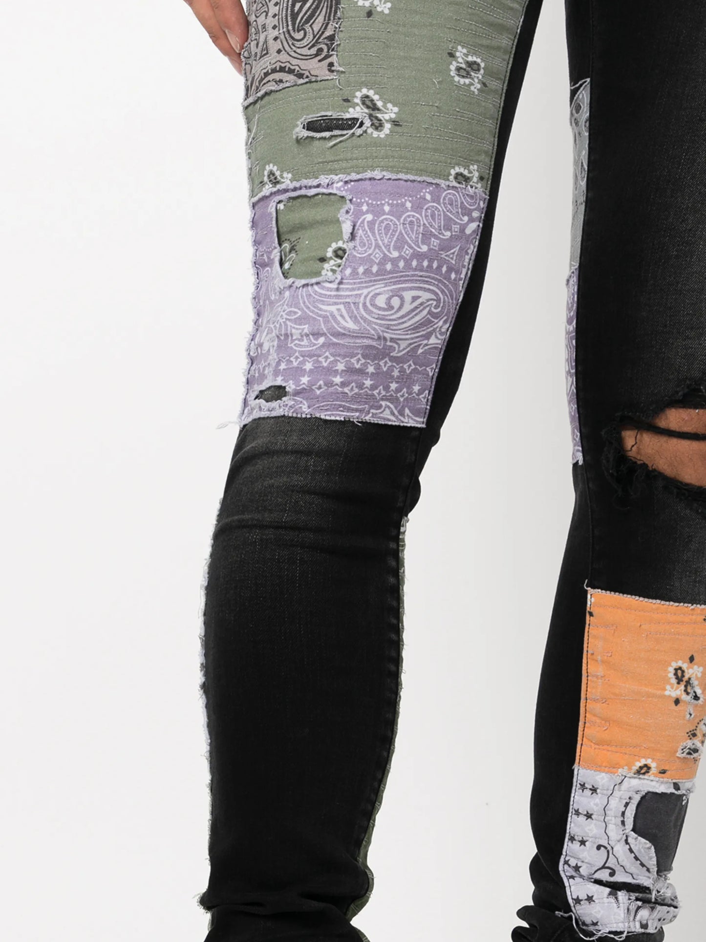 coated-finish distressed jeans