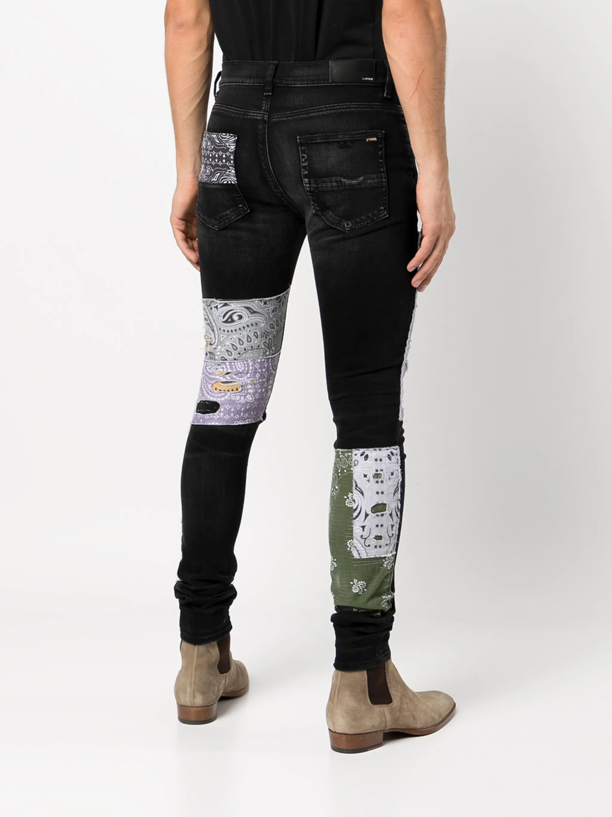 coated-finish distressed jeans