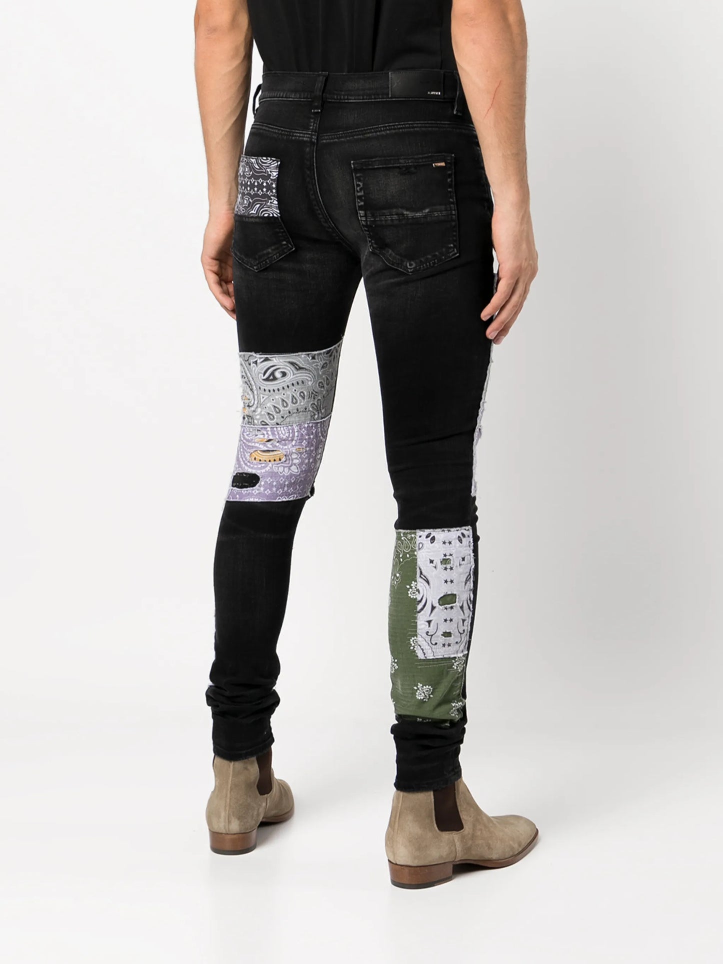 coated-finish distressed jeans