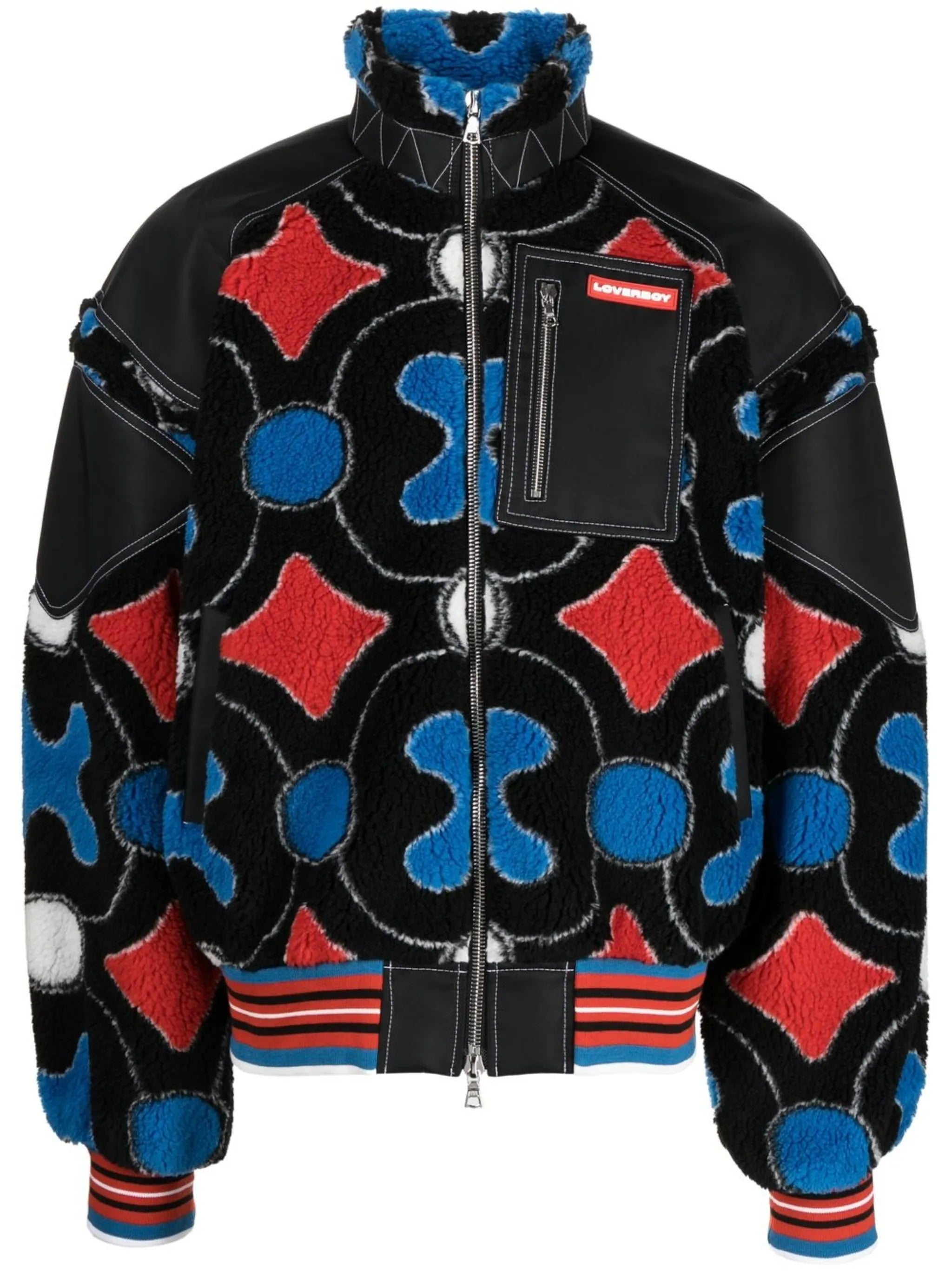 Patch fleece bomber jacket