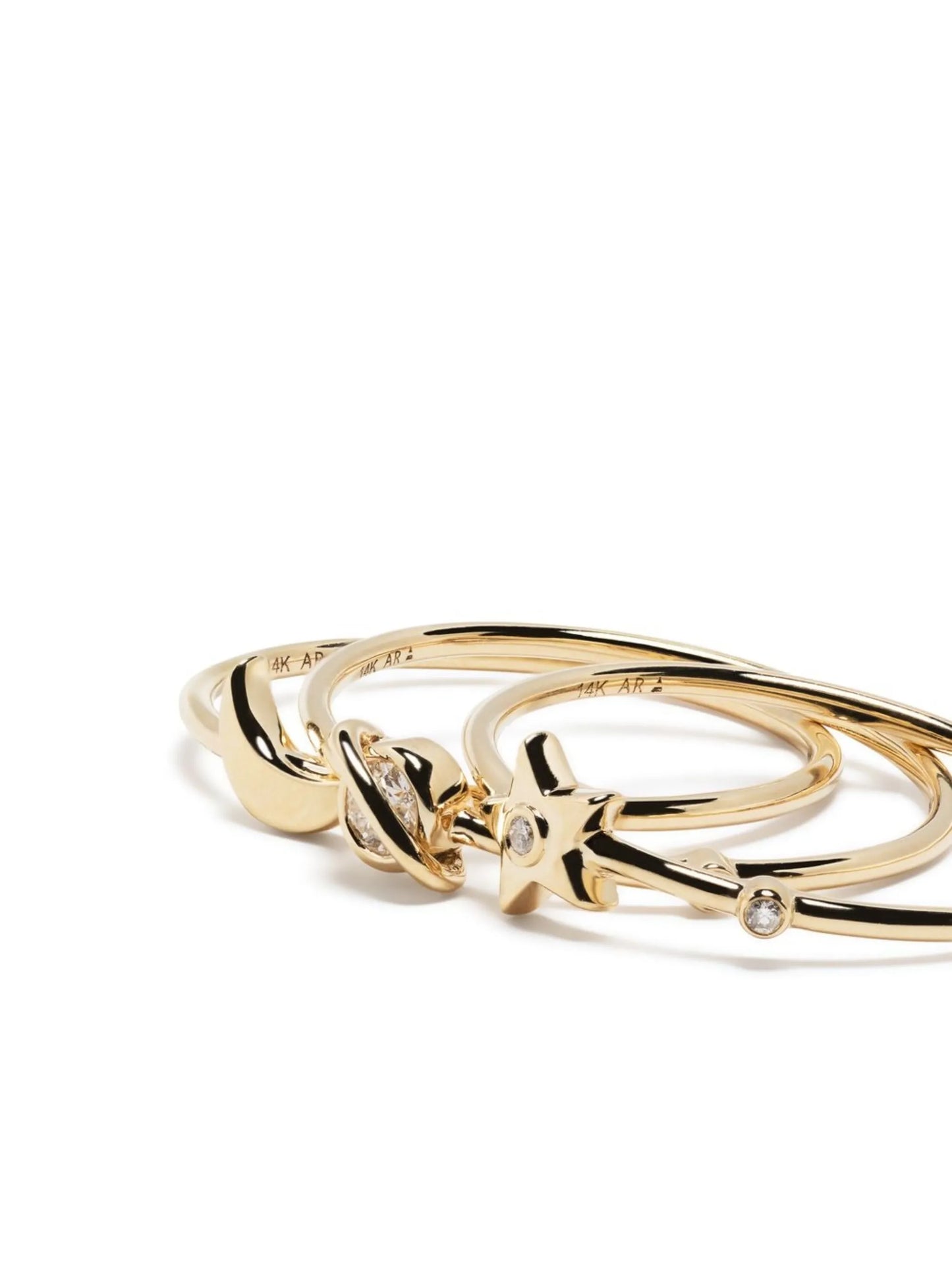 14kt yellow gold Far Out 3-Stack diamond rings