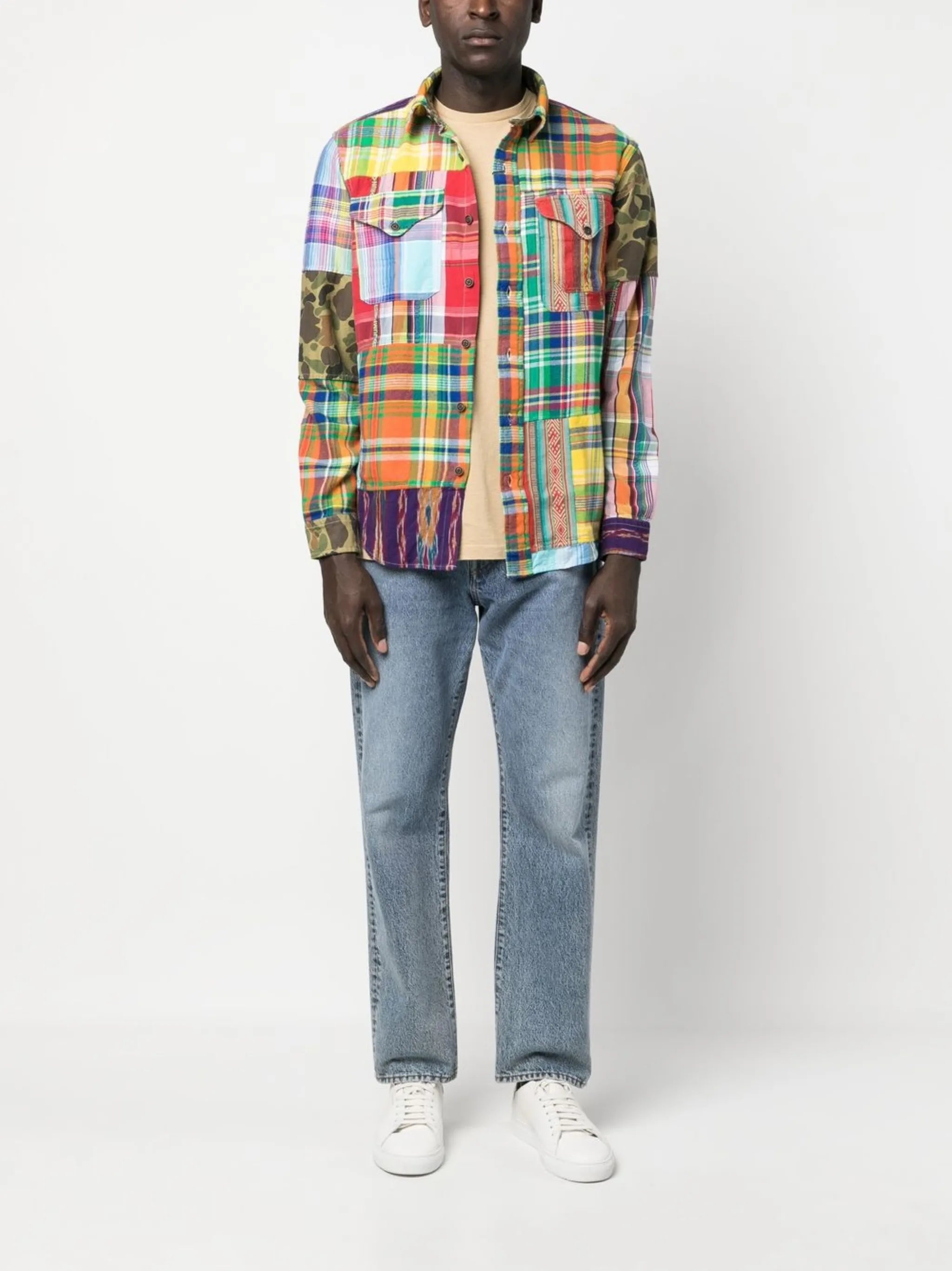 patchwork-design shirt