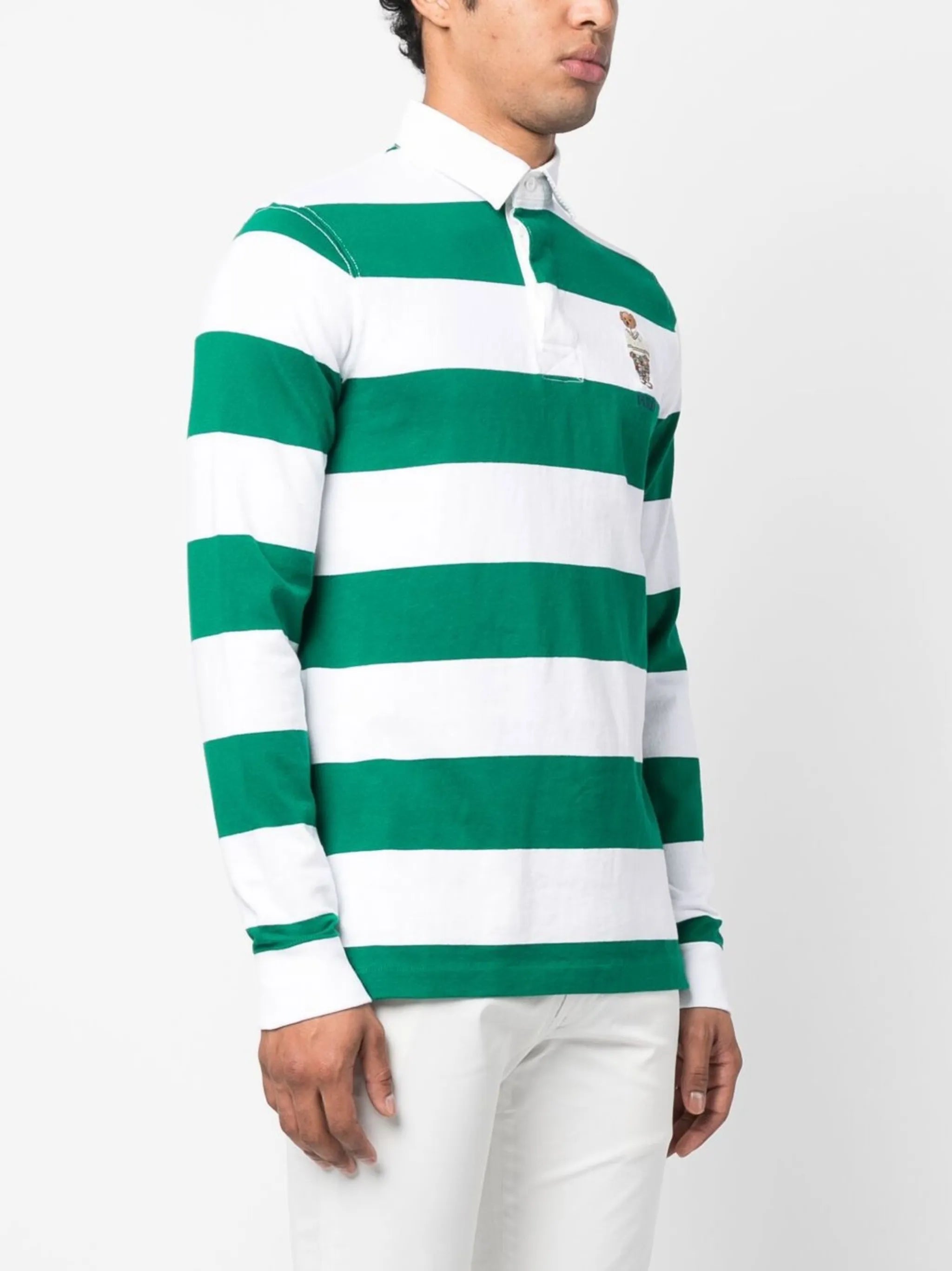 striped logo-embroidered rugby shirt
