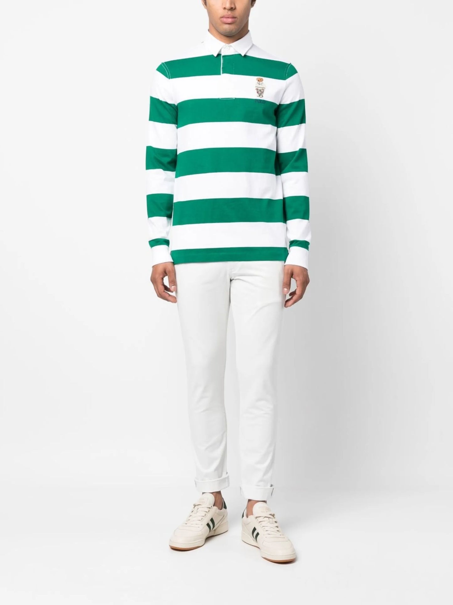 striped logo-embroidered rugby shirt