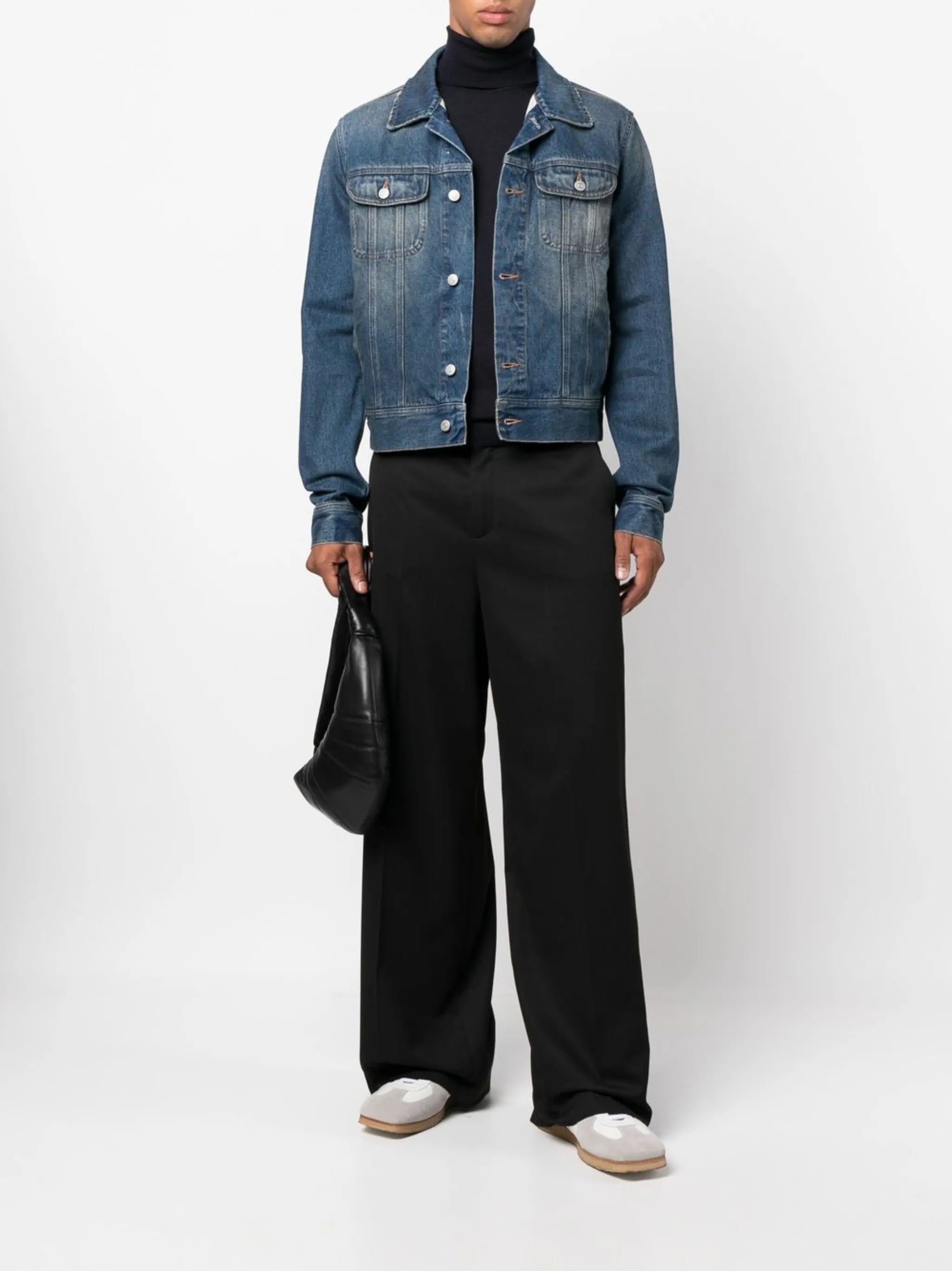 washed-effect button-up denim jacket