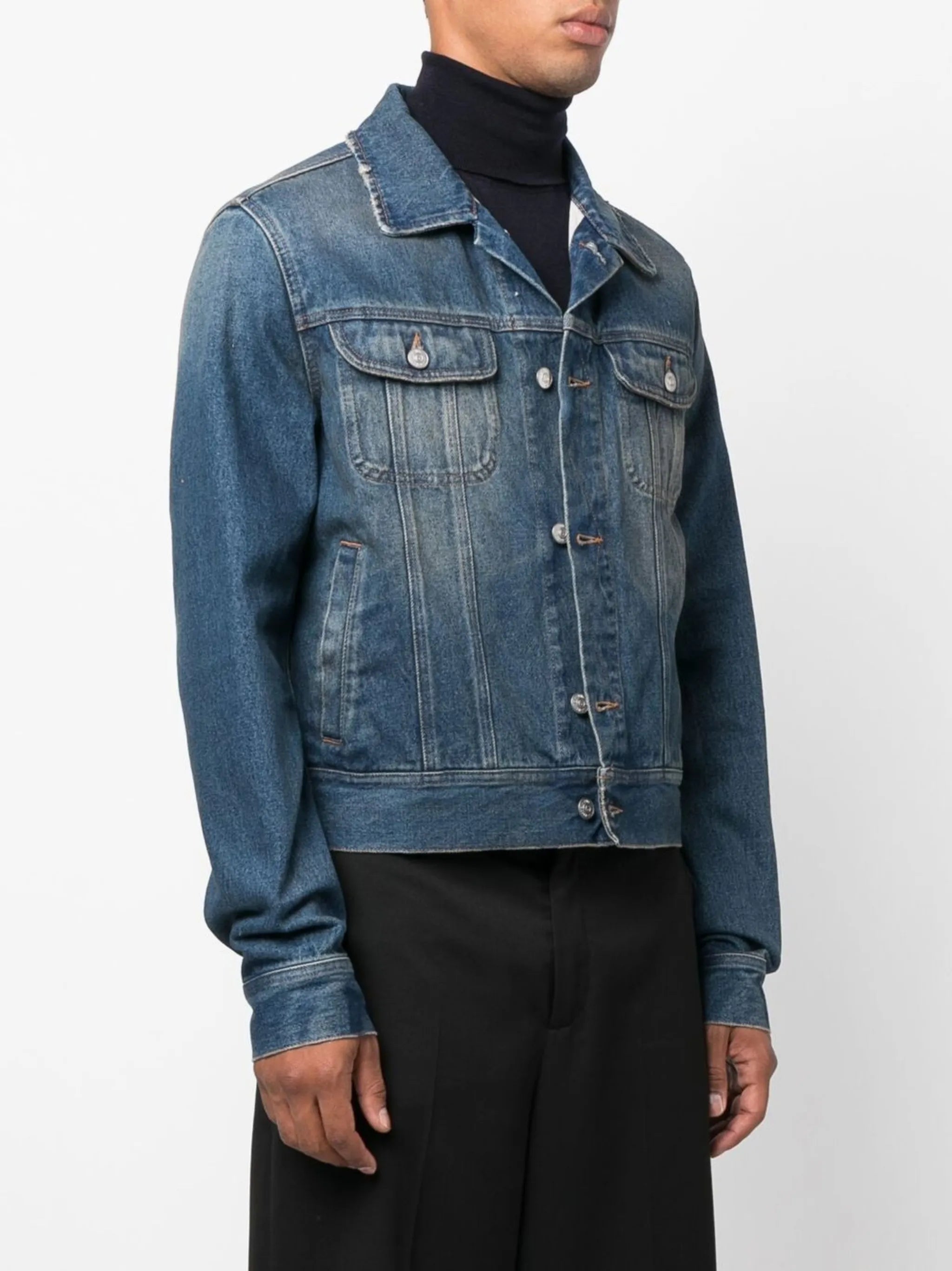 washed-effect button-up denim jacket