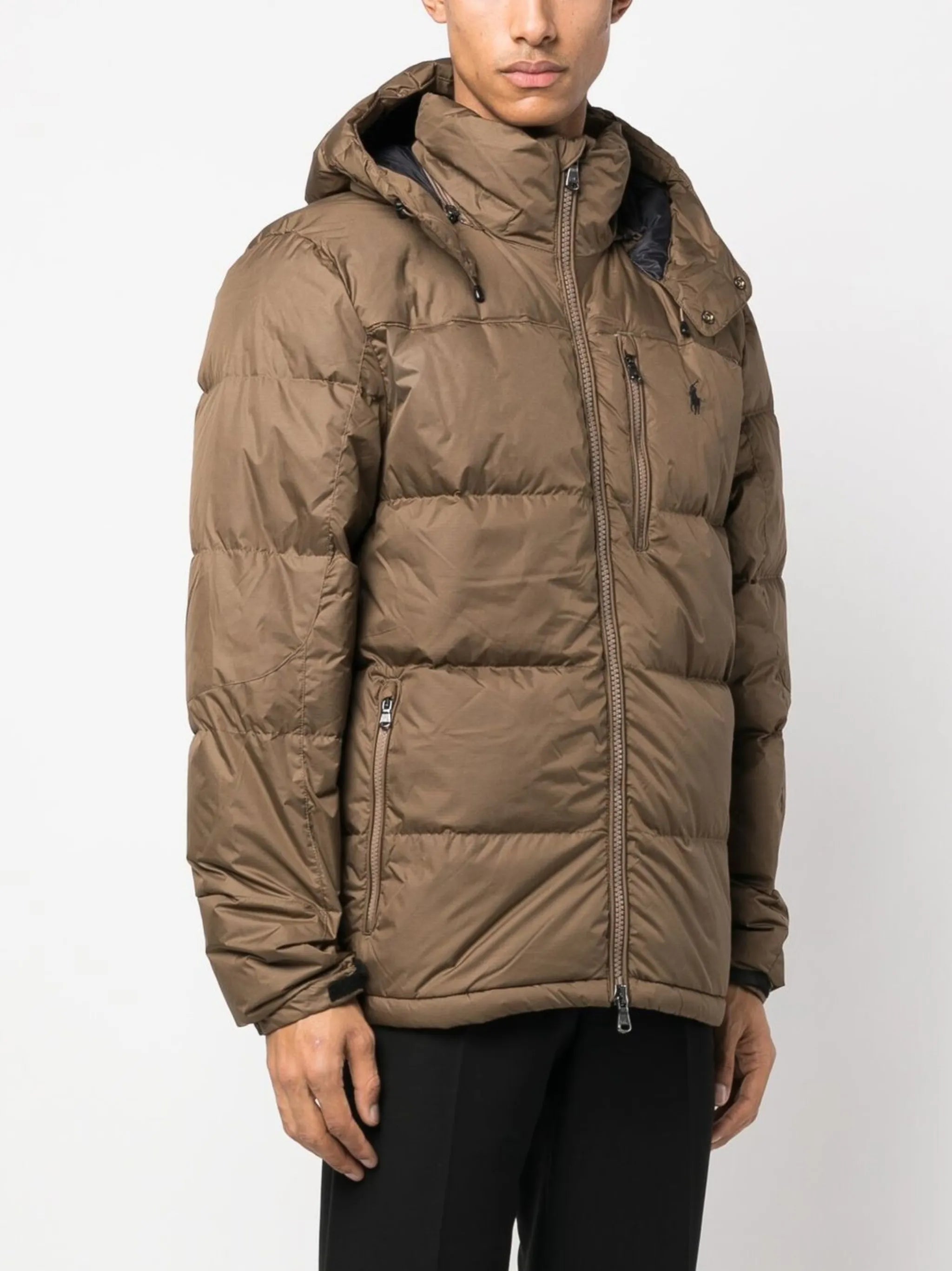 logo-embroidered down puffer jacket