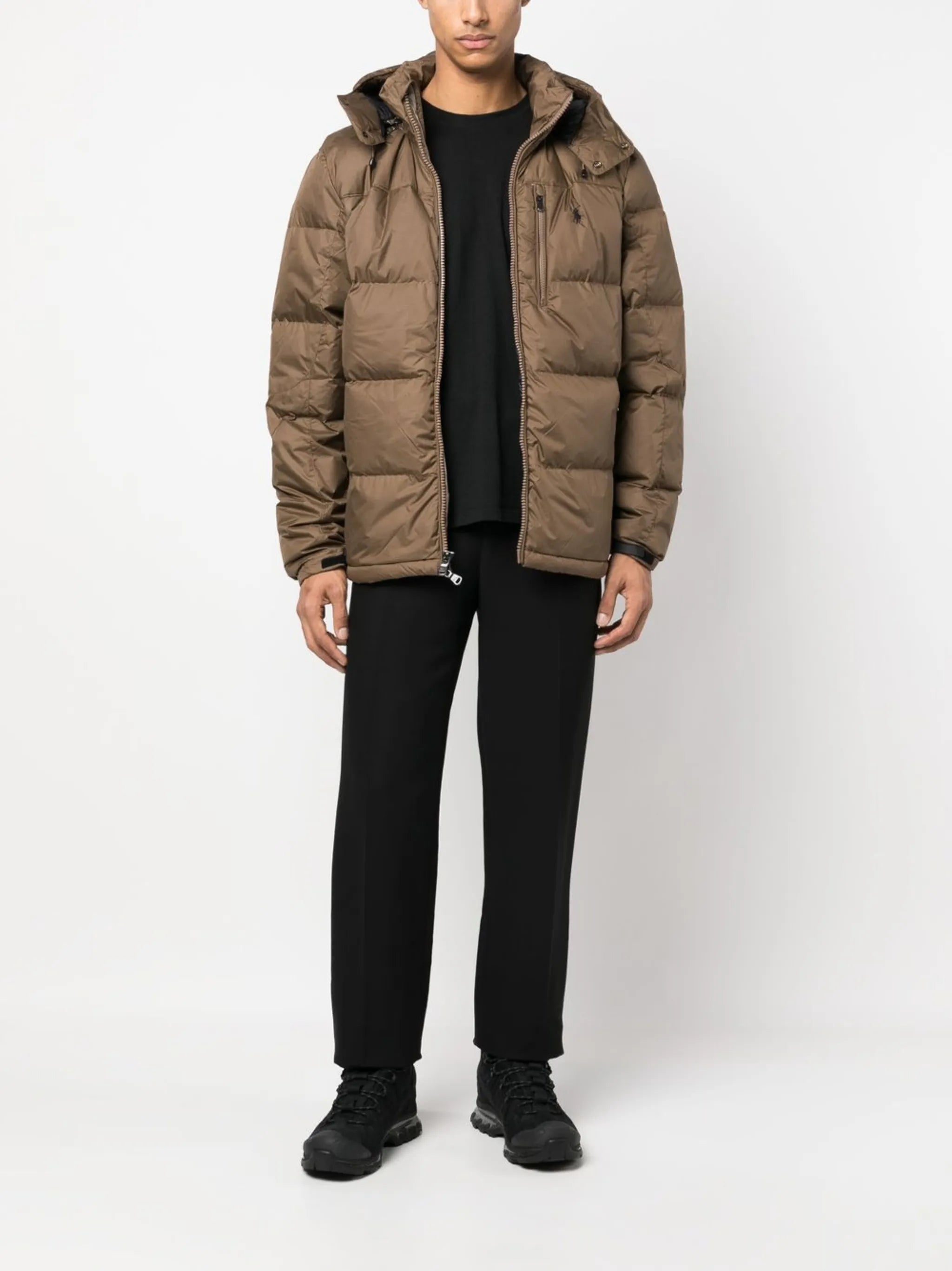 logo-embroidered down puffer jacket