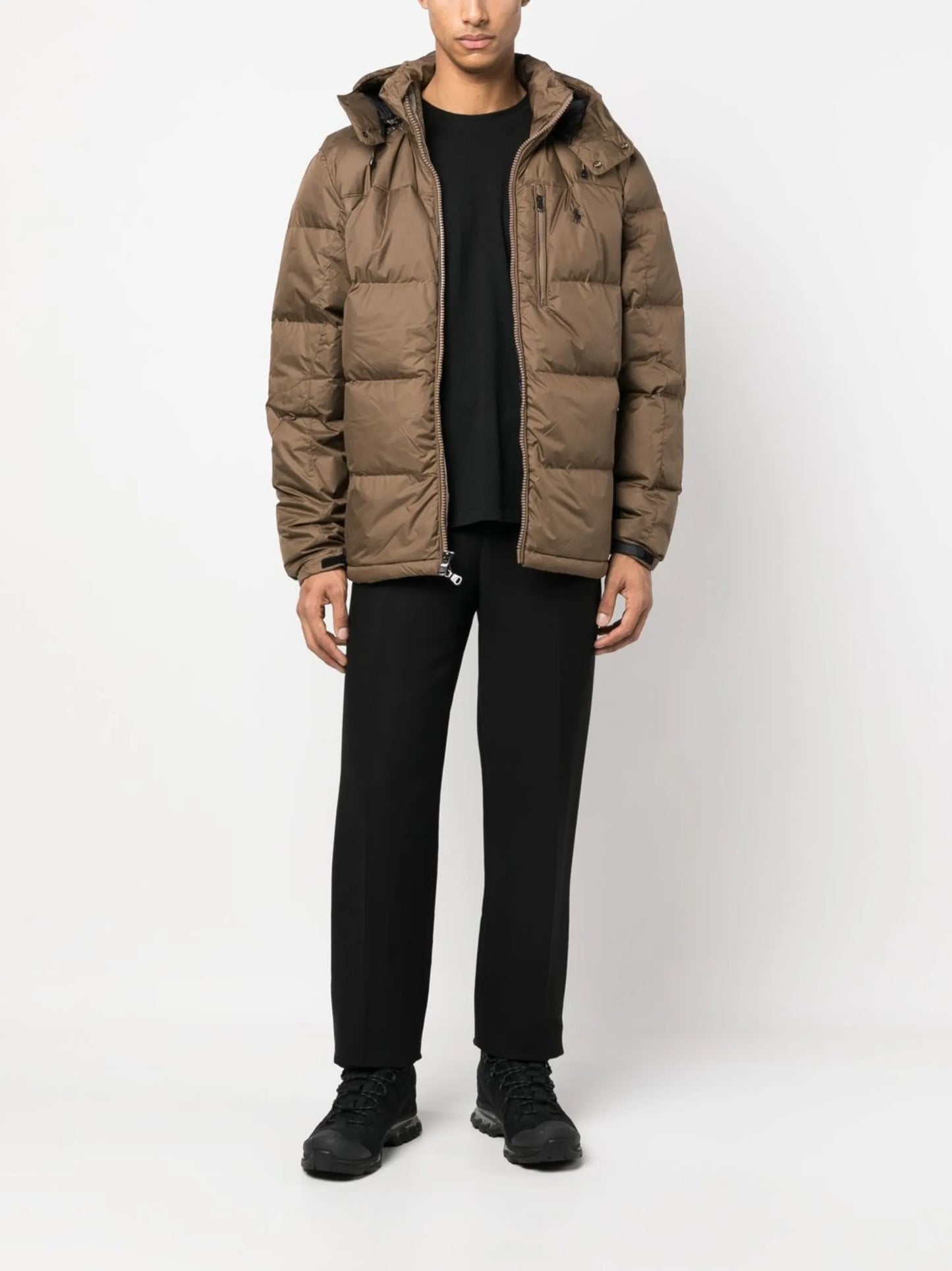 logo-embroidered down puffer jacket