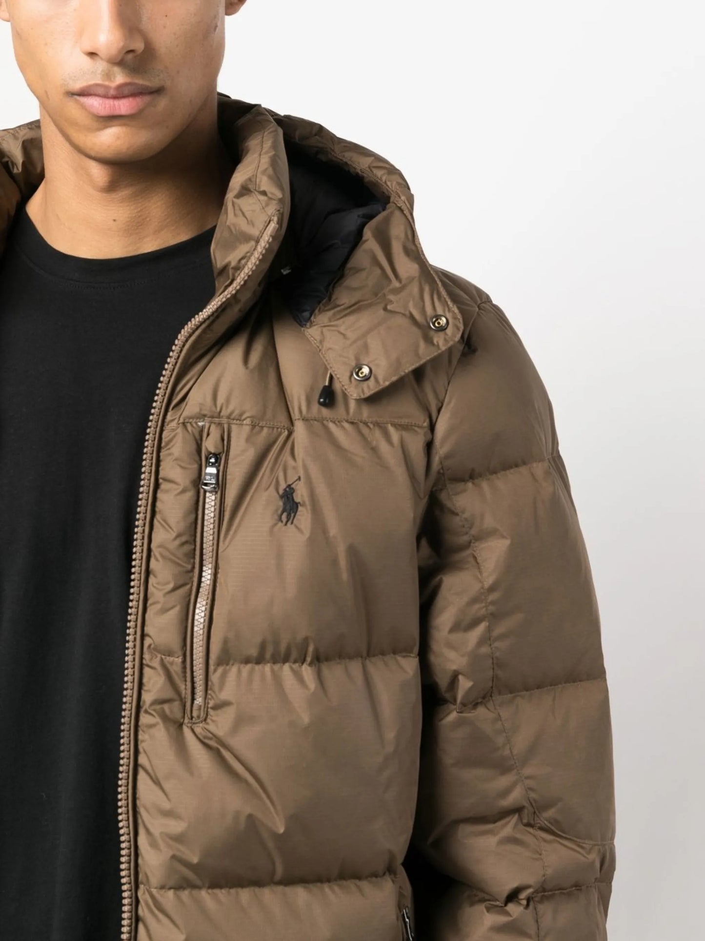 logo-embroidered down puffer jacket