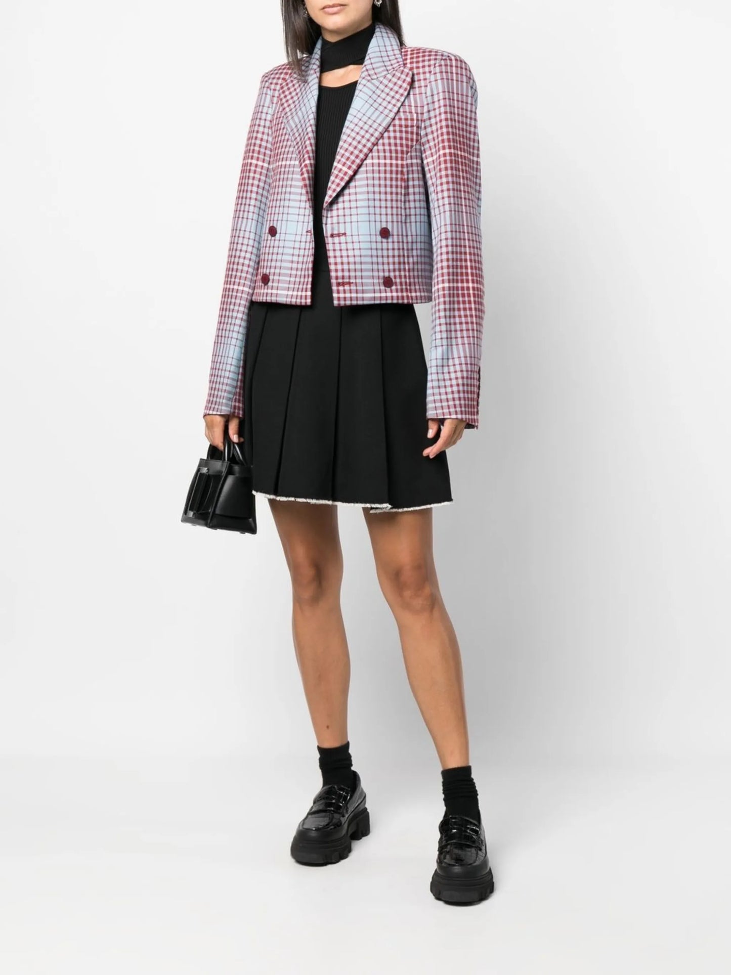 Forward Shoulder tartan cropped blazer