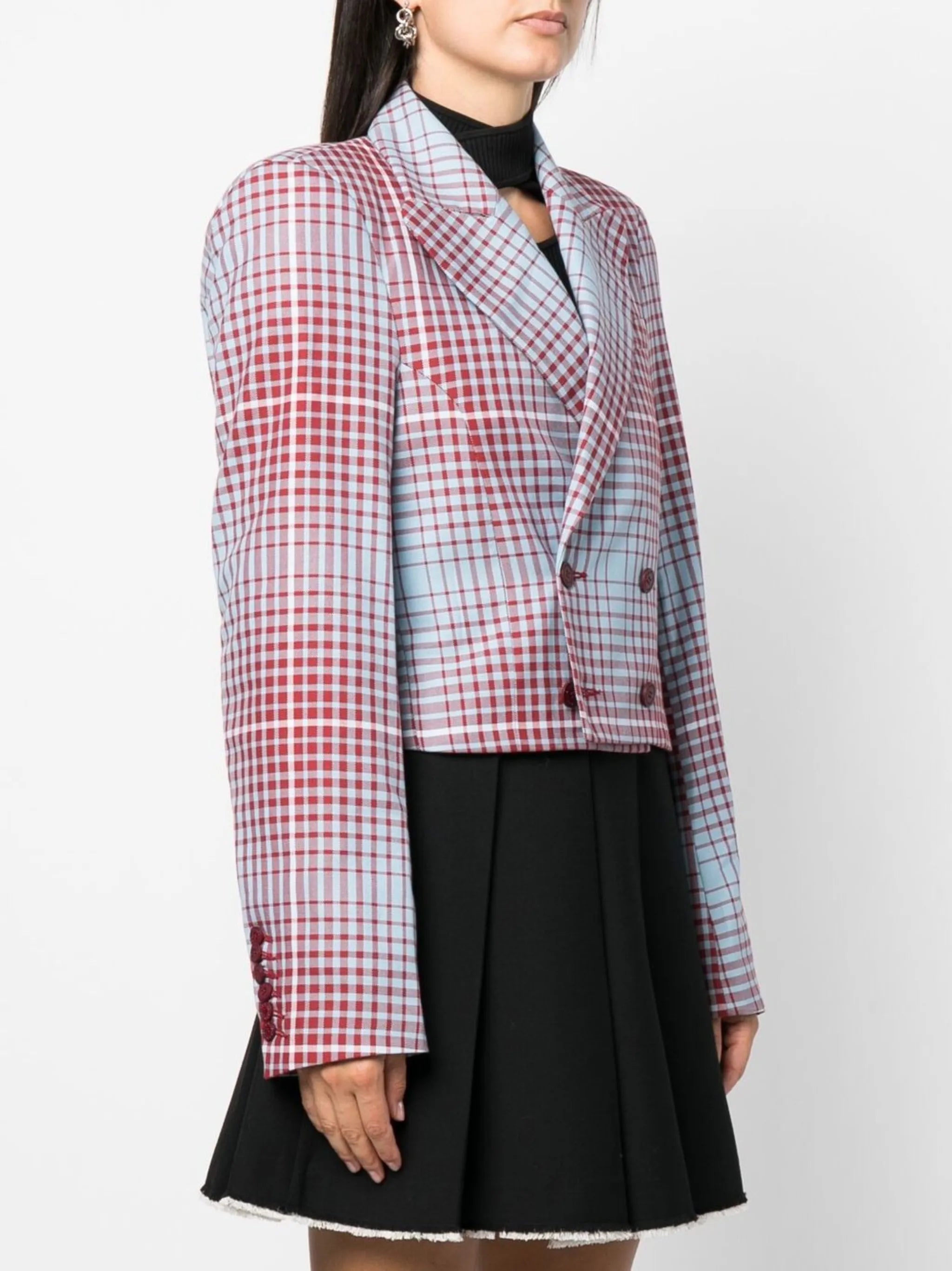 Forward Shoulder tartan cropped blazer