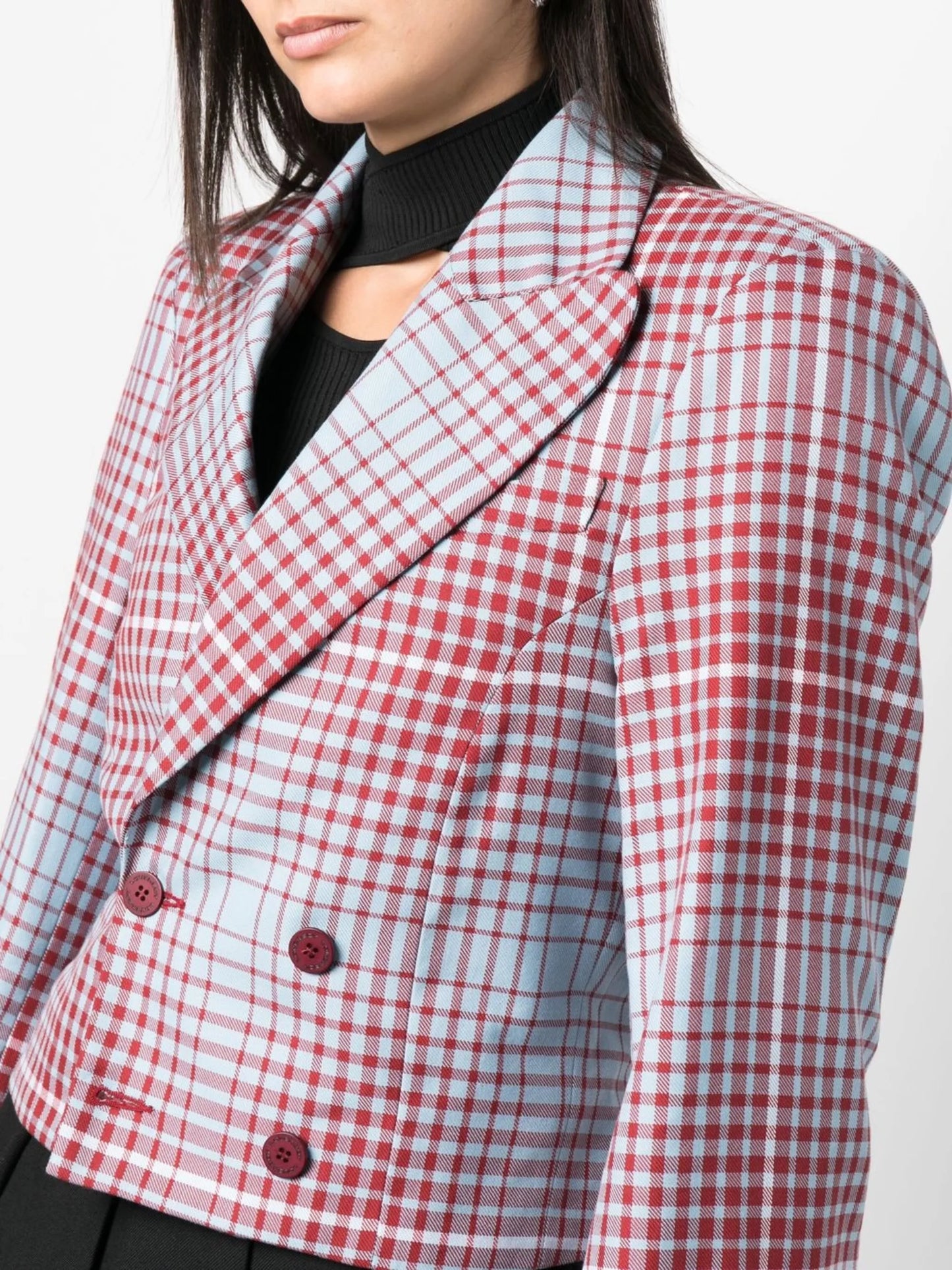 Forward Shoulder tartan cropped blazer