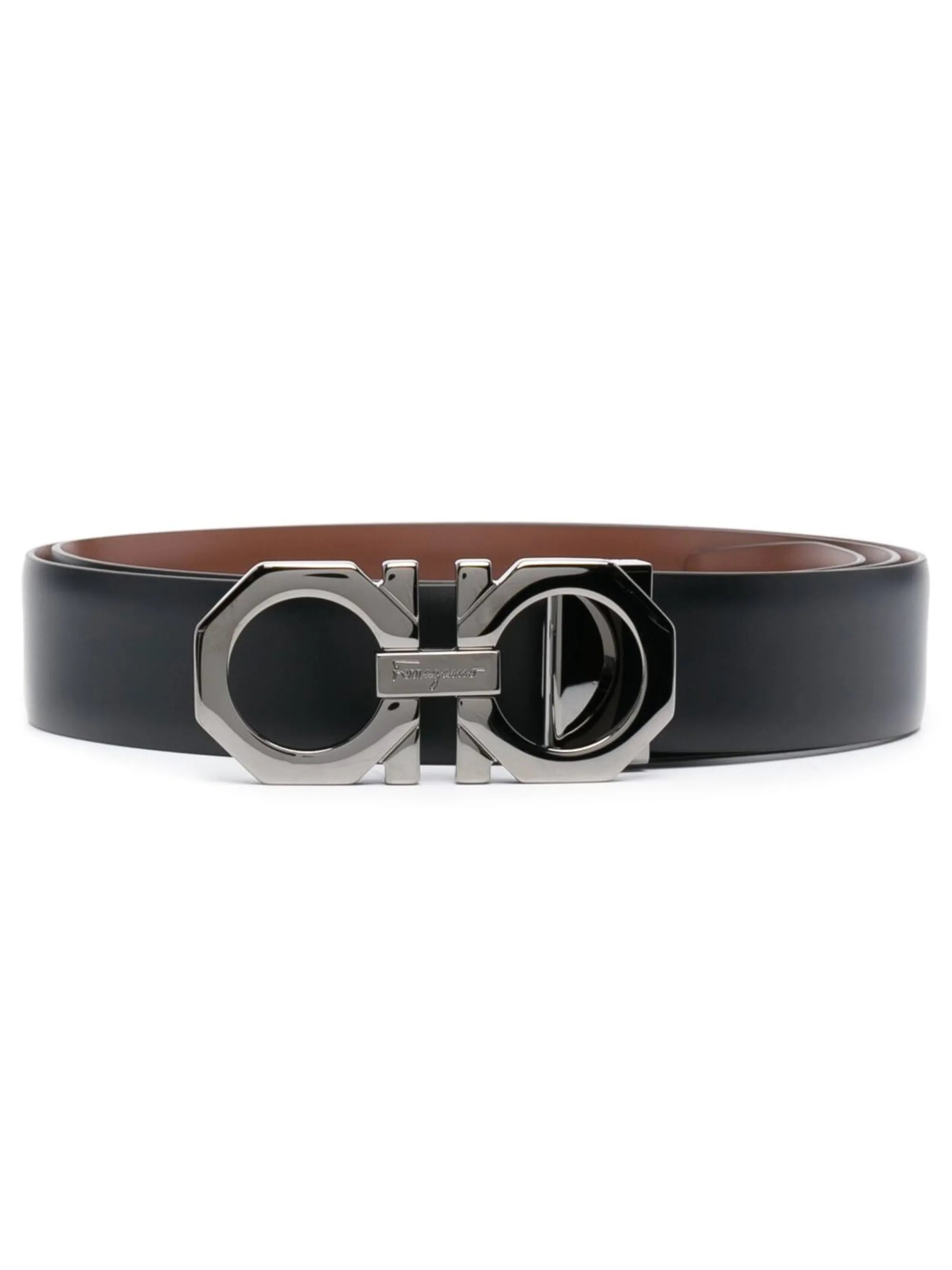 Gancini-buckle leather belt