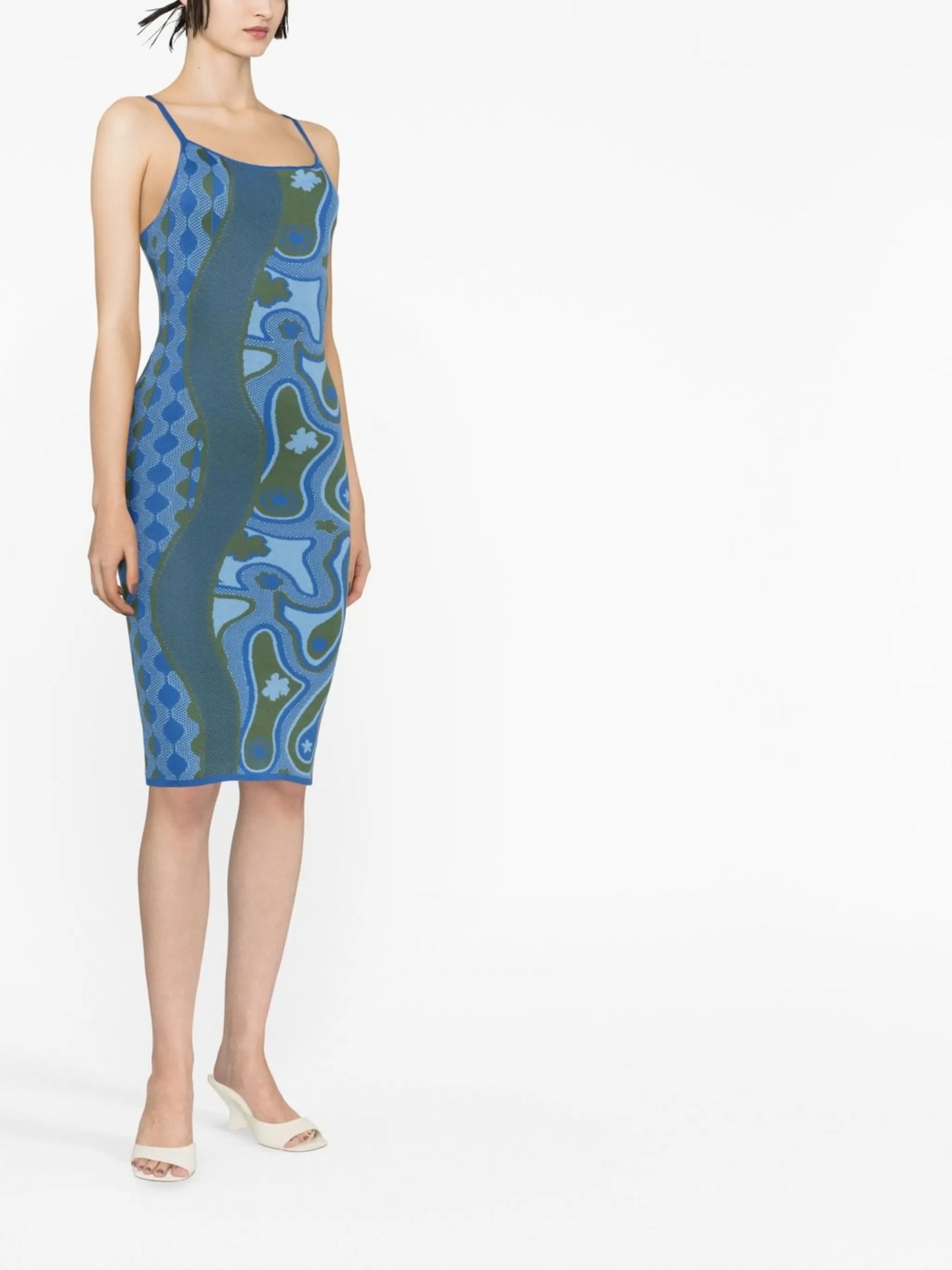 graphic-print fitted dress