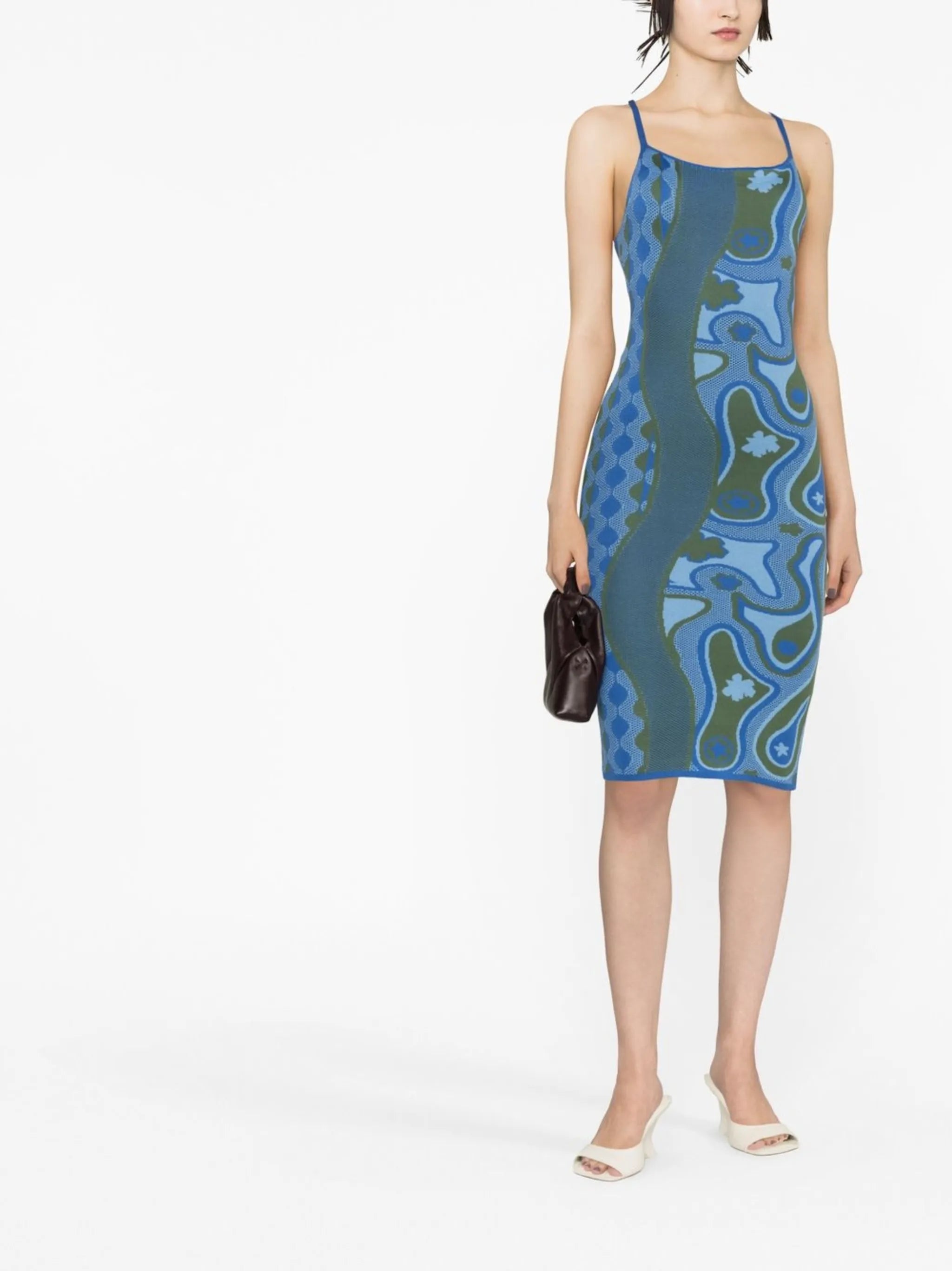 graphic-print fitted dress