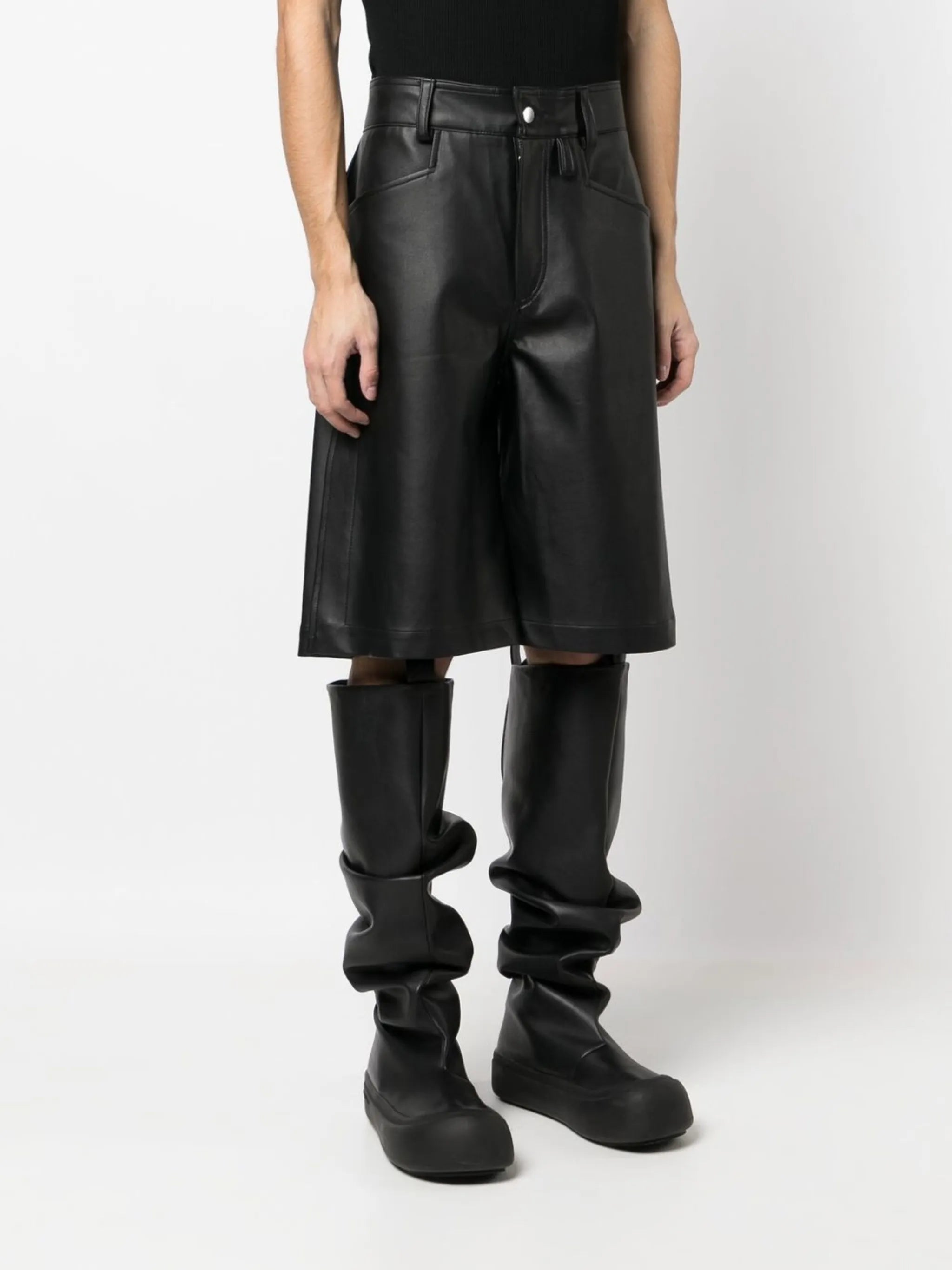 faux-leather A-line shorts