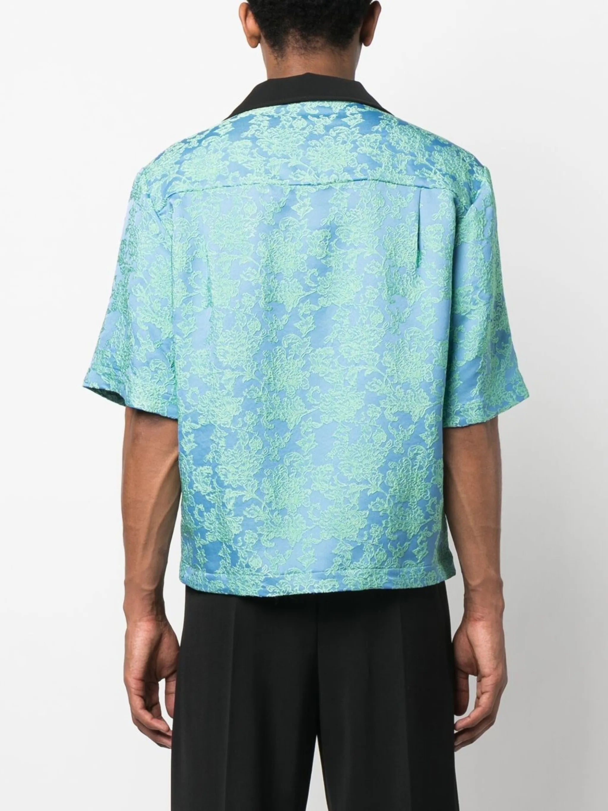 floral-jacquard camp collar shirt