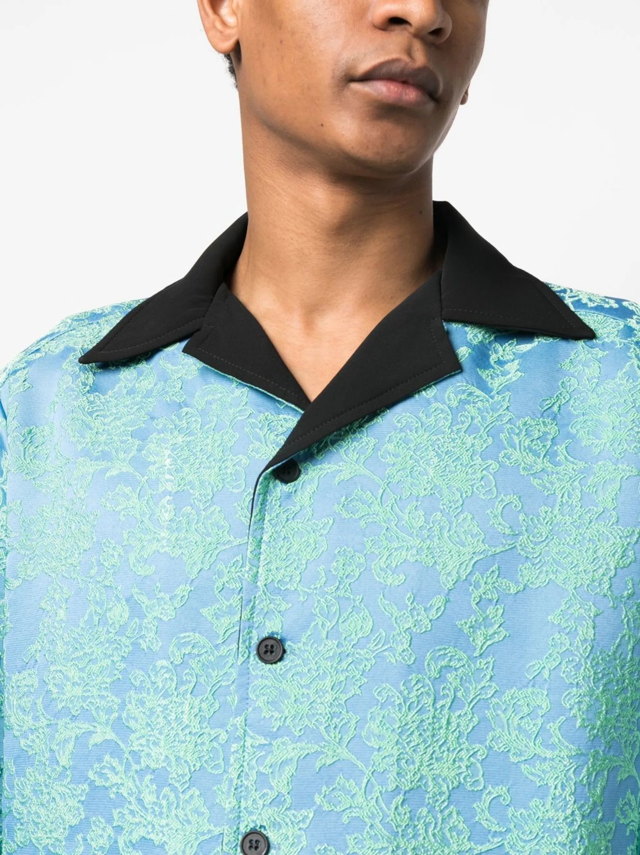 floral-jacquard camp collar shirt