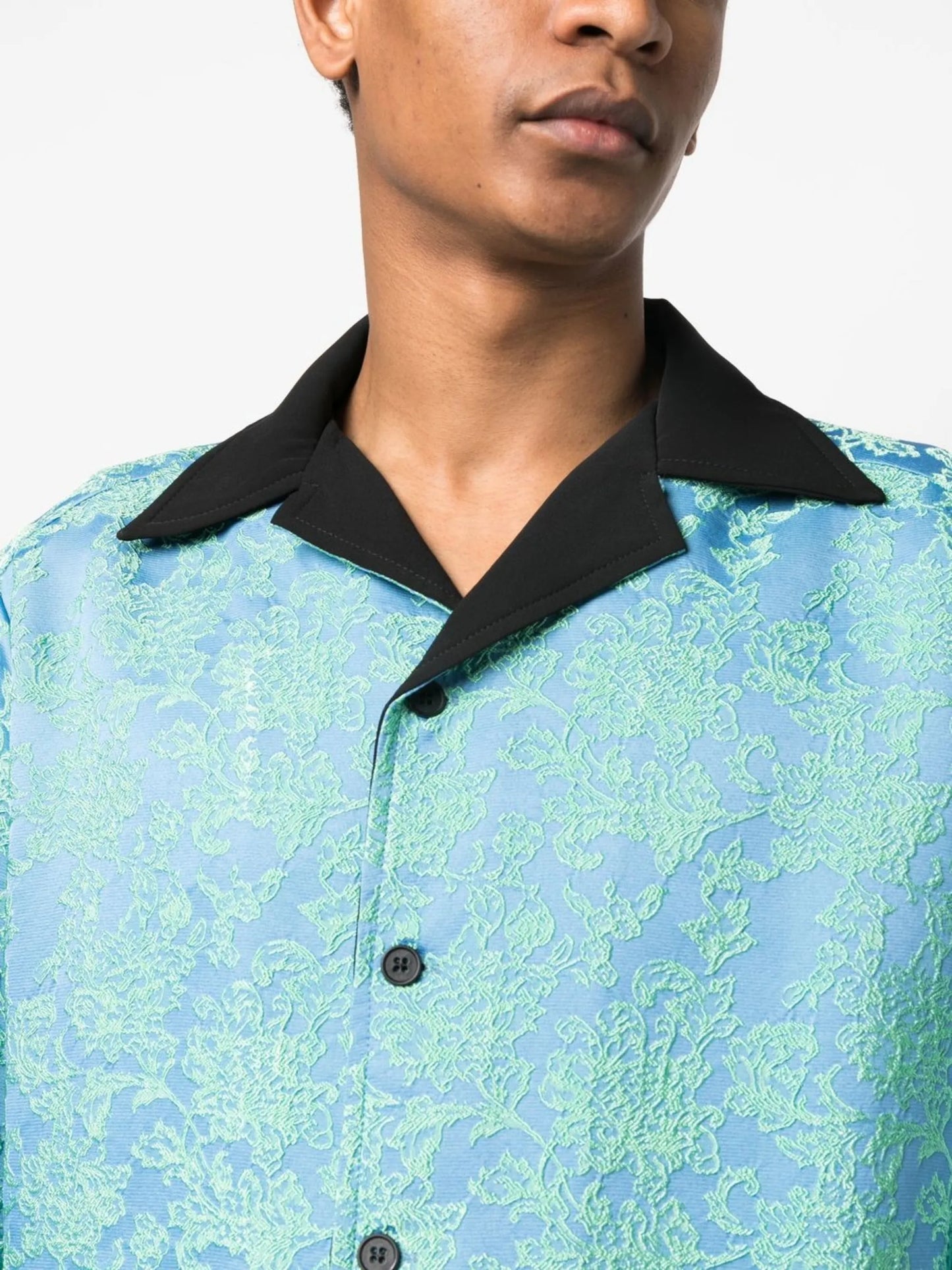 floral-jacquard camp collar shirt